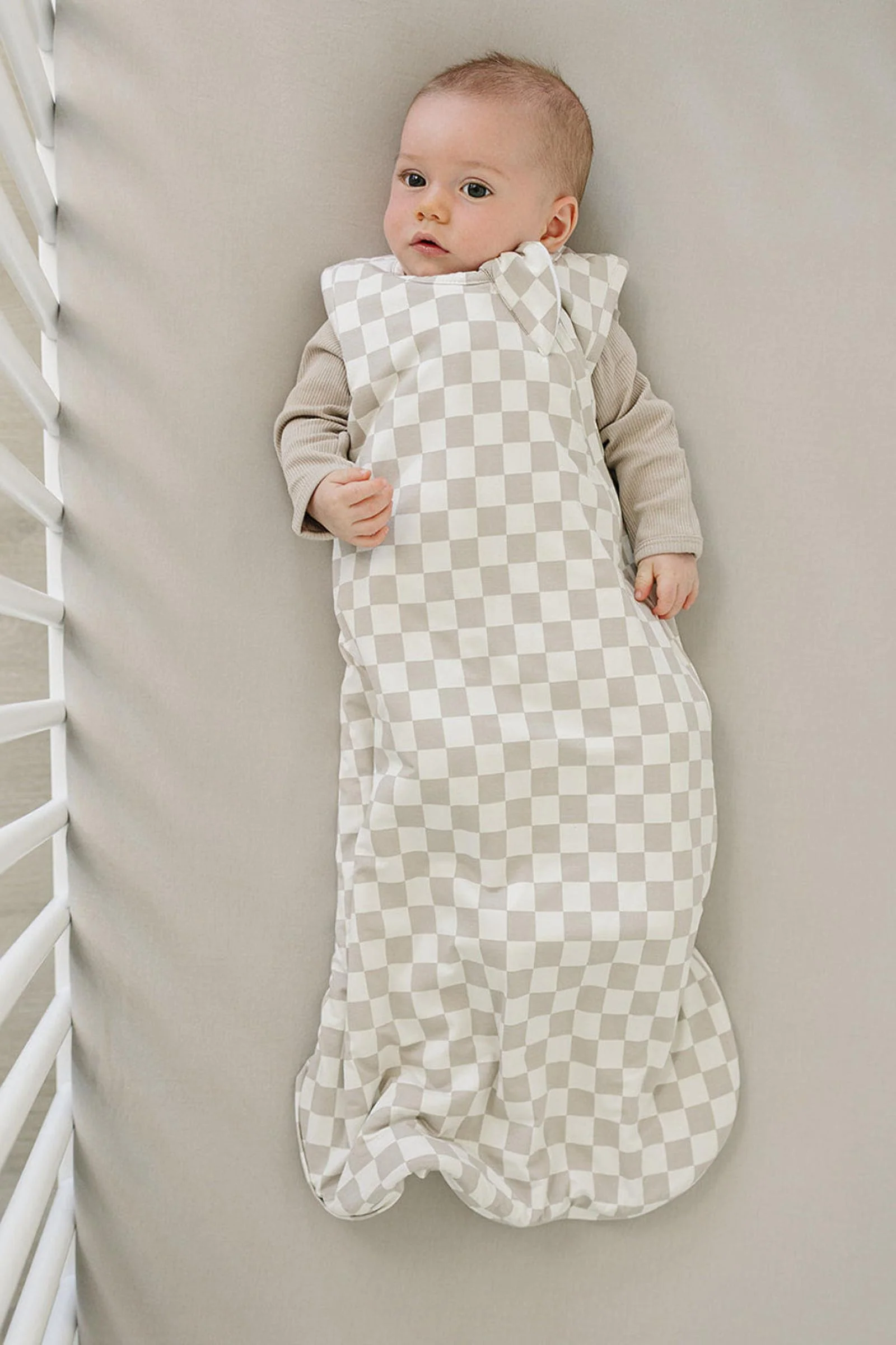 Taupe Checkered Bamboo Baby Sleep Sack - Image 3