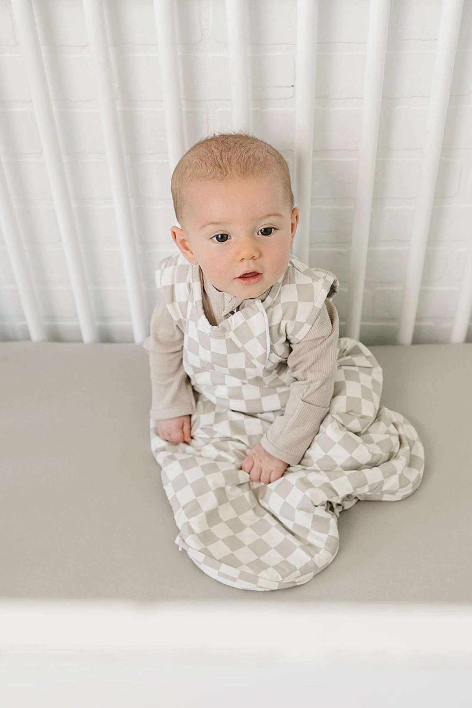 Taupe Checkered Bamboo Baby Sleep Sack - Image 4
