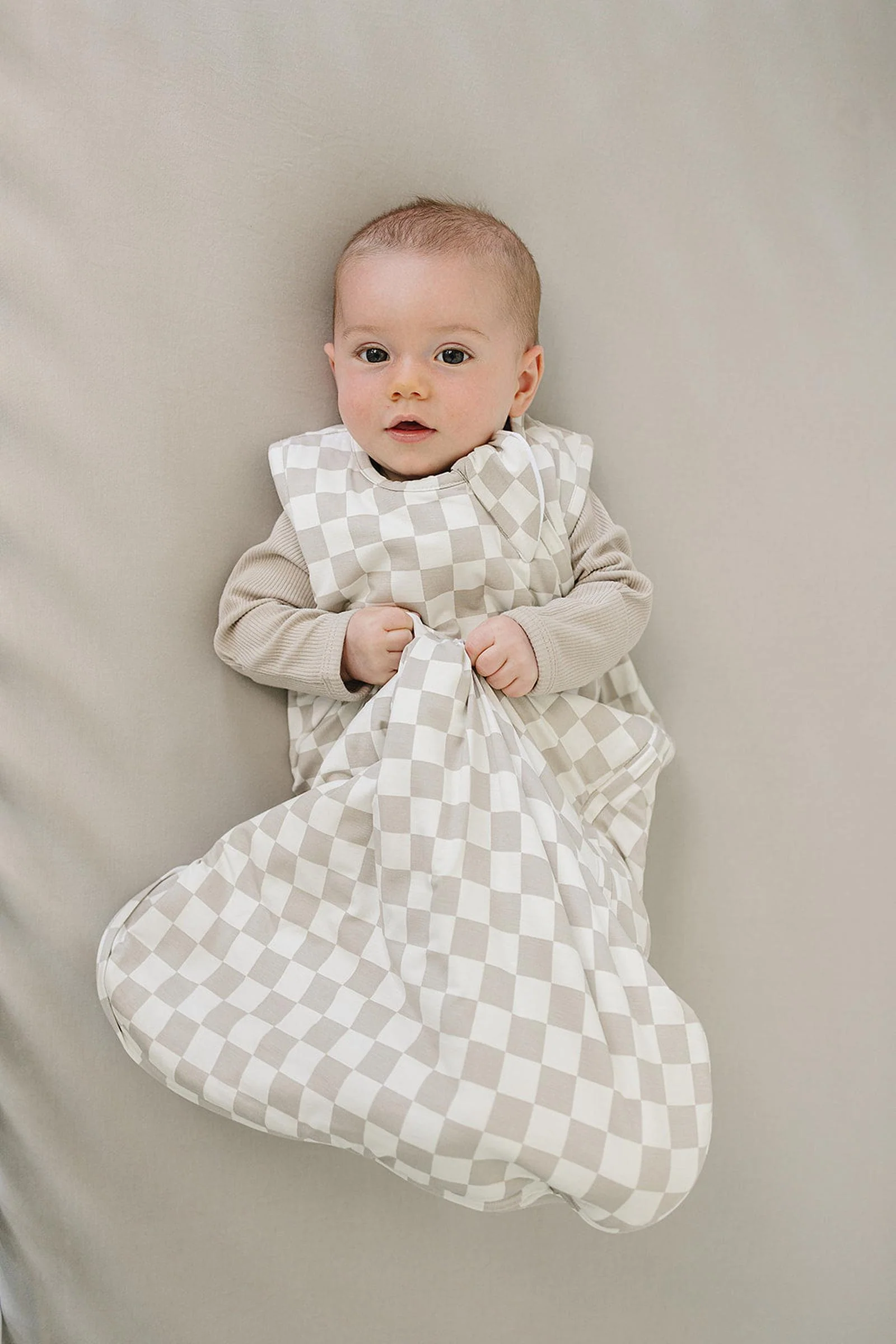 Taupe Checkered Bamboo Baby Sleep Sack - Image 6