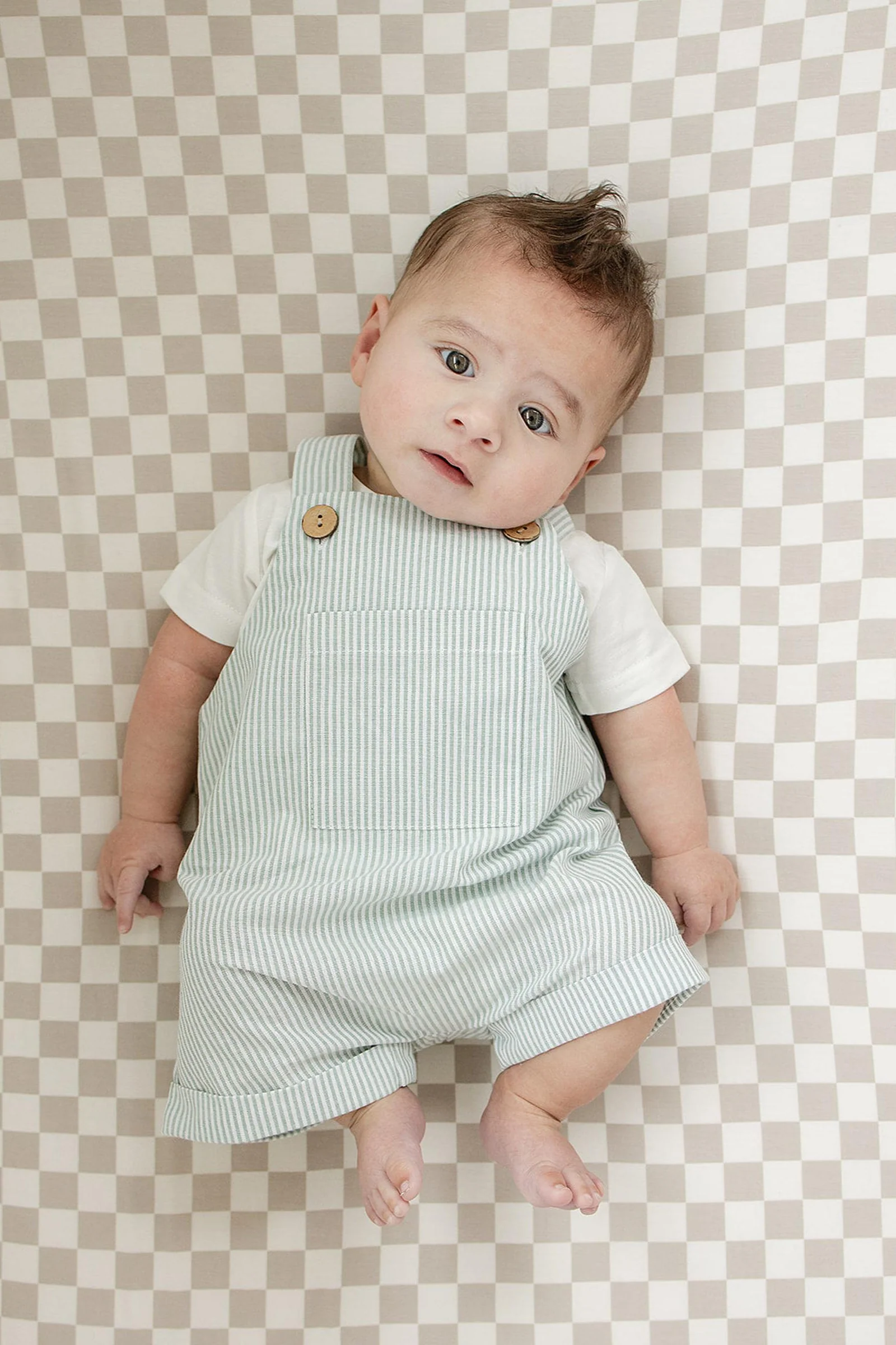 Mebie Baby Taupe Checkered Stretch Crib Sheet, Bamboo, Baby Essentials - Image 4