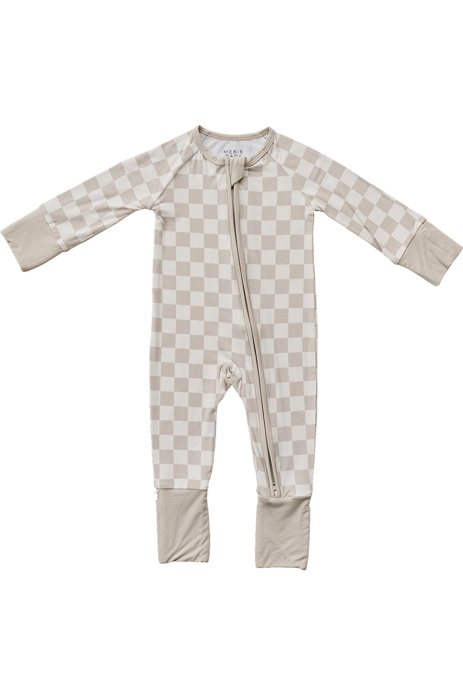 Mebie Baby Taupe Checkered Zipper Pajama, Bamboo, Baby Essentials - Image 2
