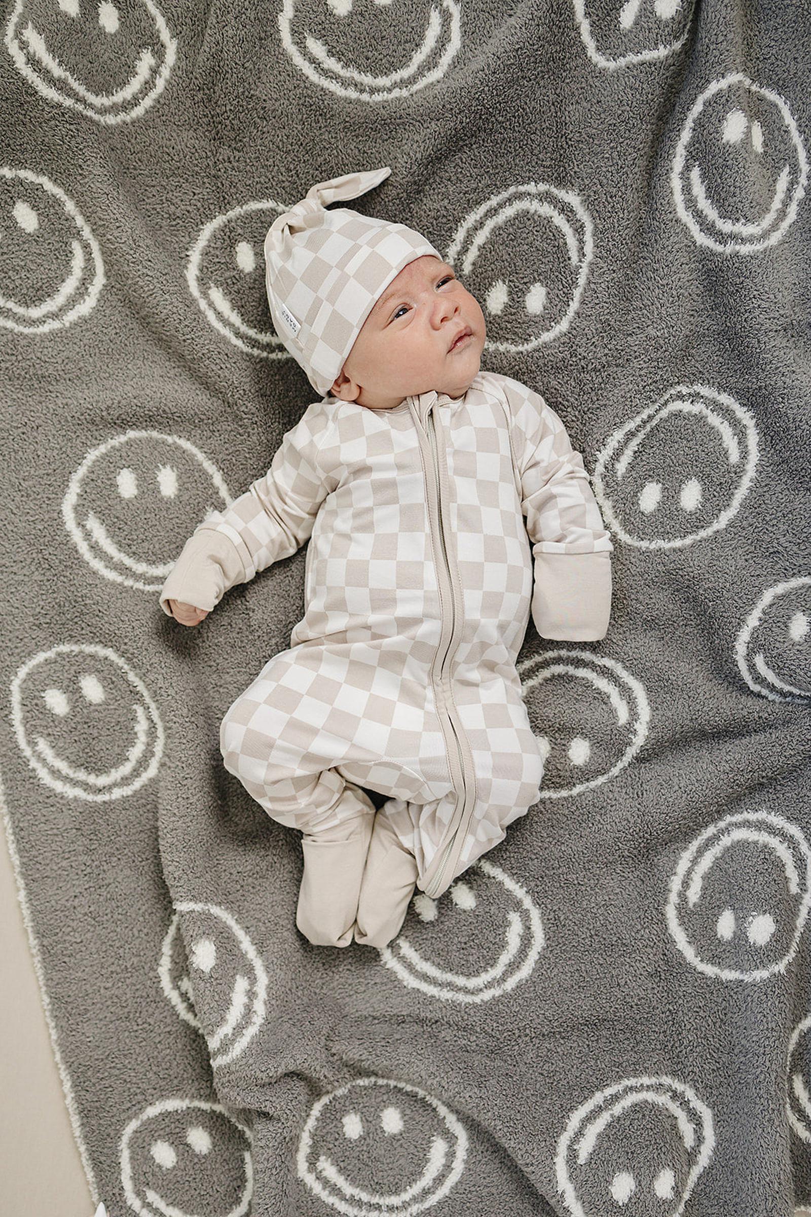 Mebie Baby Taupe Checkered Zipper Pajama, Bamboo, Baby Essentials - Image 5