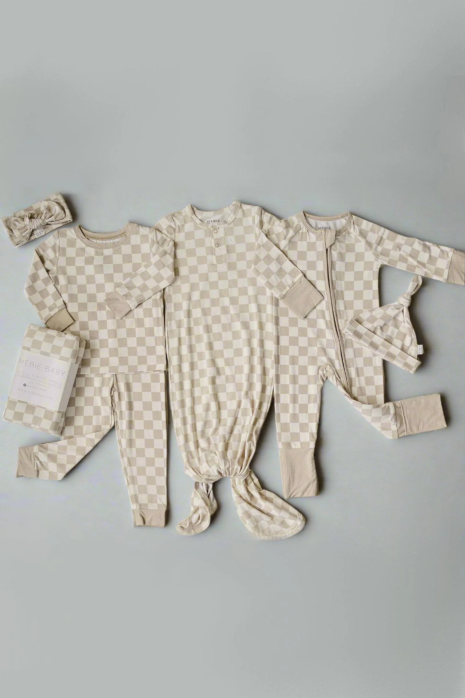 Mebie Baby Taupe Checkered Zipper Pajama, Bamboo, Baby Essentials - Image 7