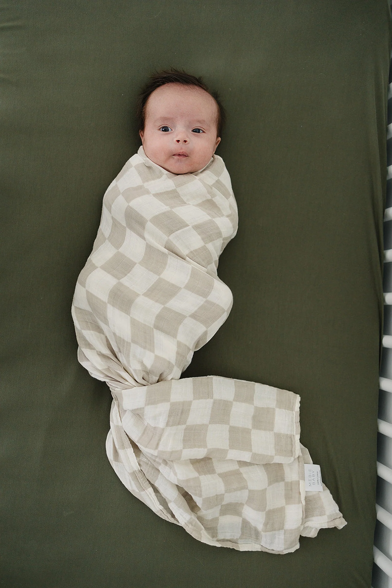 Mebie Baby Taupe Checkered Muslin Swaddle Blanket, Hospital Collection, Baby Essentials - Image 4