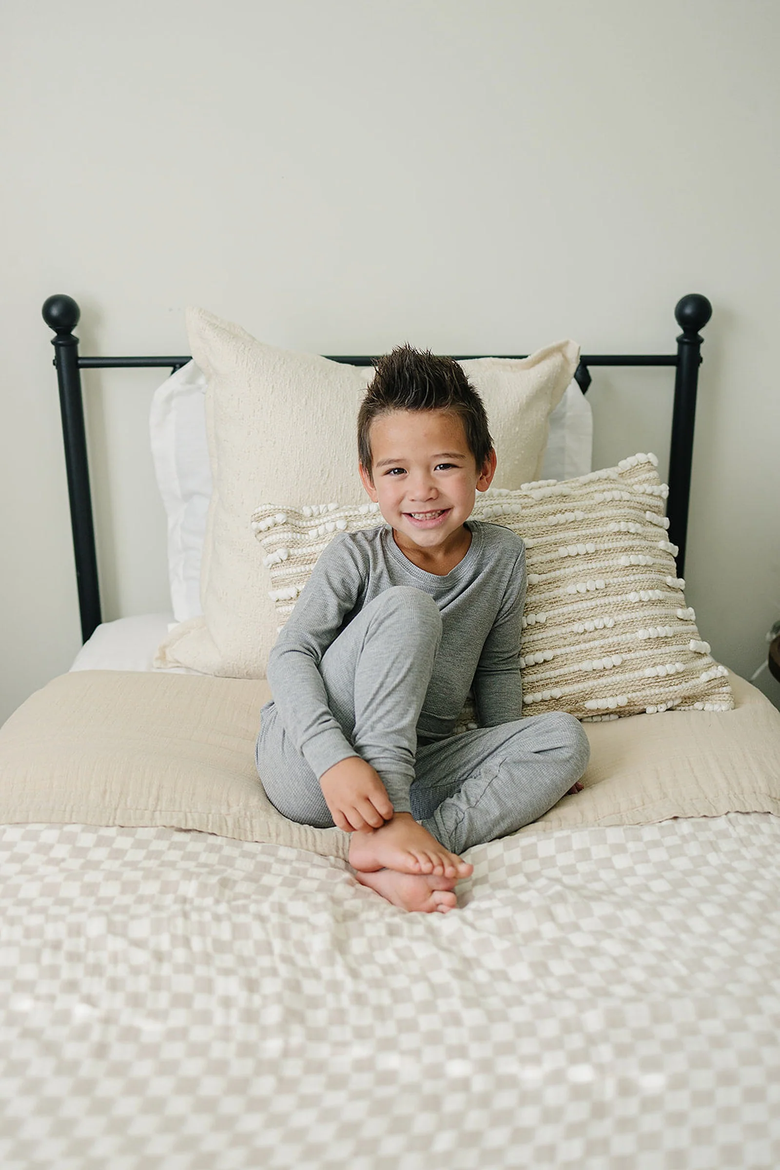 Mebie Baby Taupe Checkered Muslin Twin Quilt, 100% Cotton, Baby Essentials - Image 5