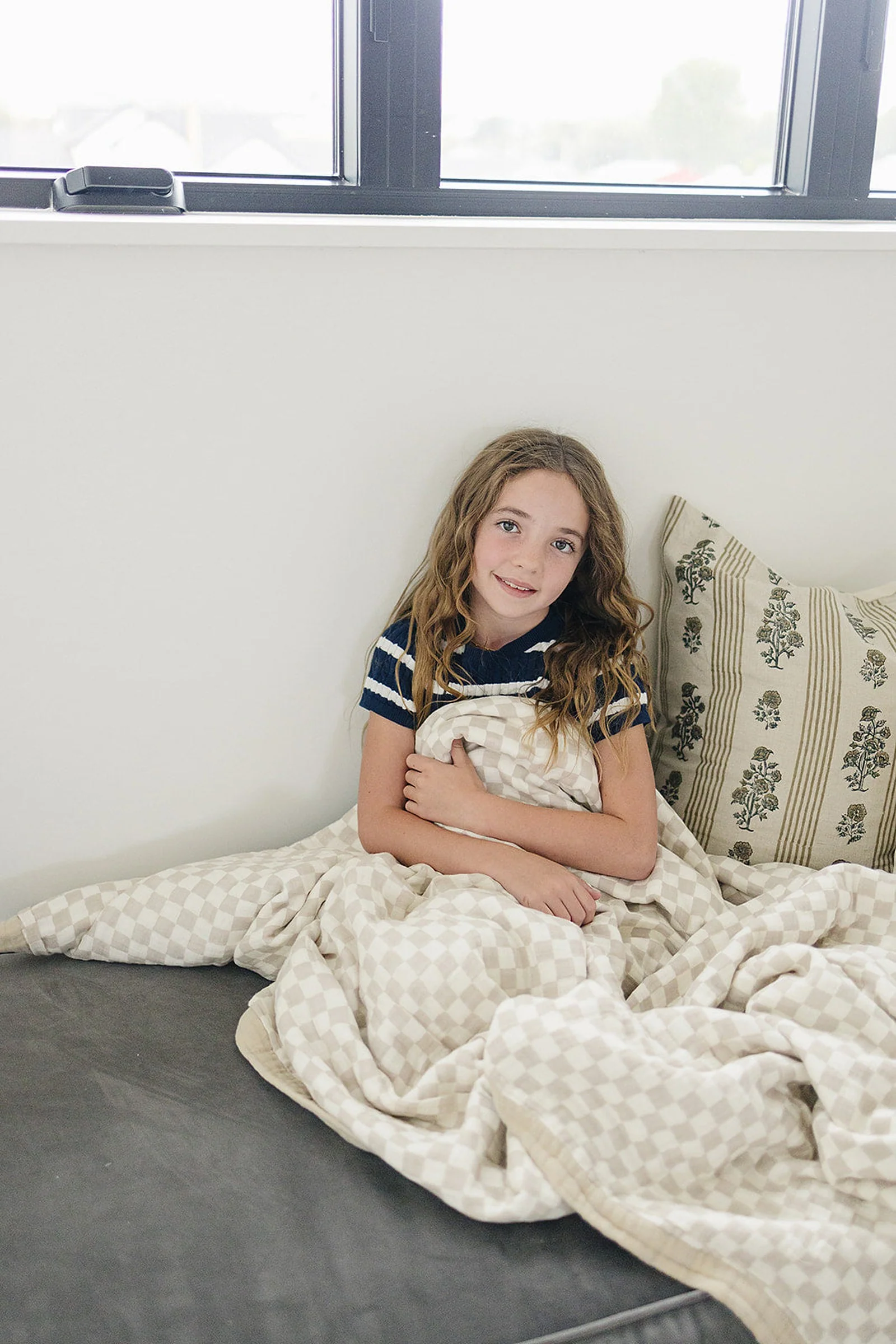 Mebie Baby Taupe Checkered Muslin Twin Quilt, 100% Cotton, Baby Essentials - Image 6