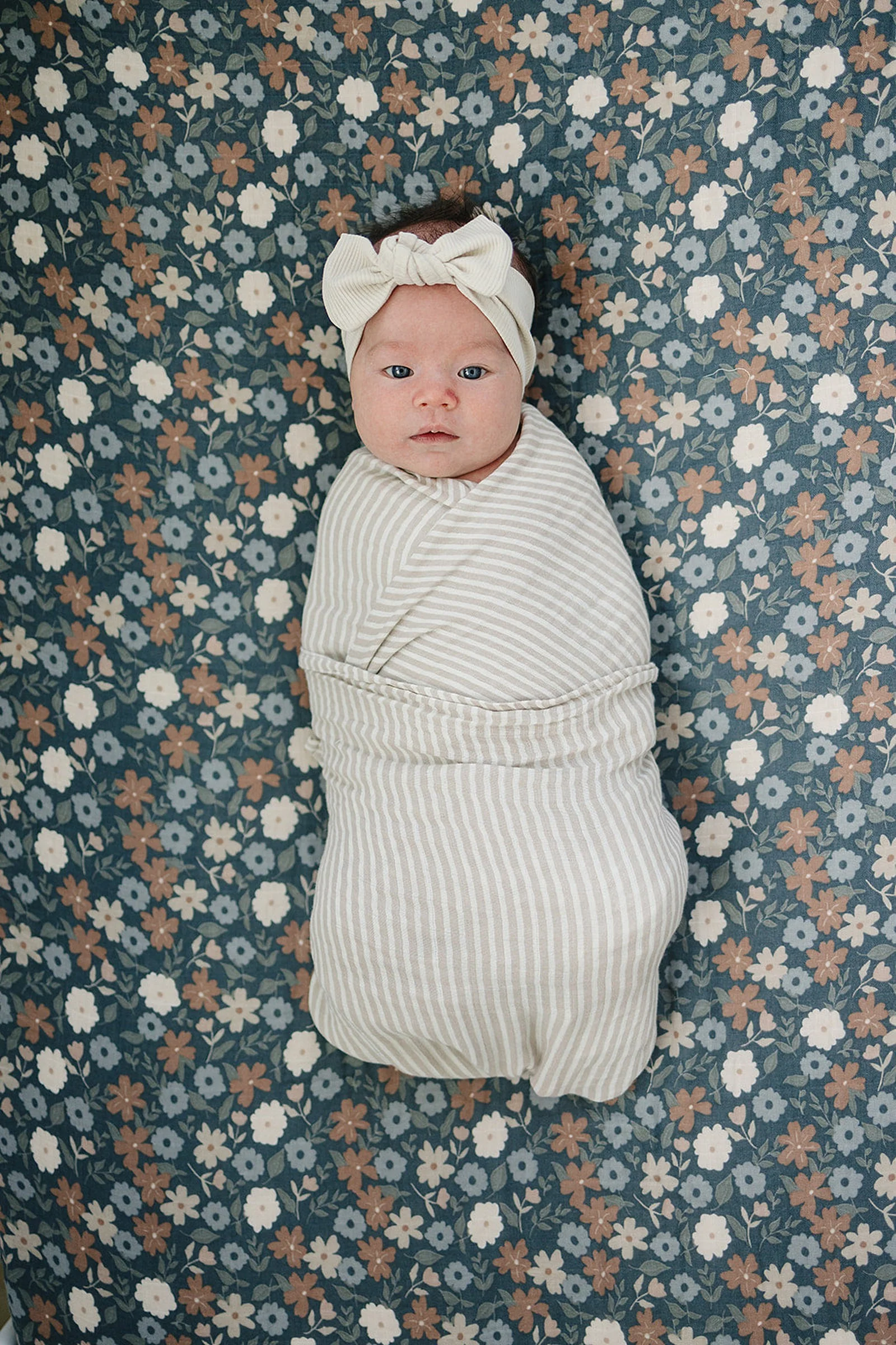 Mebie Baby Taupe Stripe Muslin Swaddle Blanket, 100% Cotton, Baby Essentials