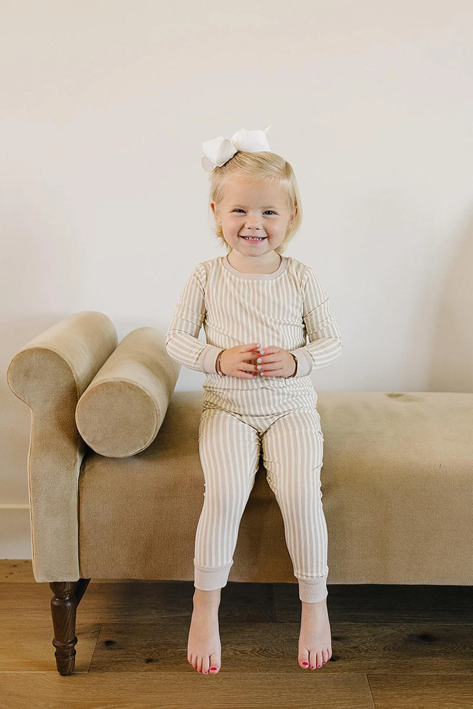 Mebie Baby Taupe Stripe Ribbed Cozy Pajama Set, Bamboo