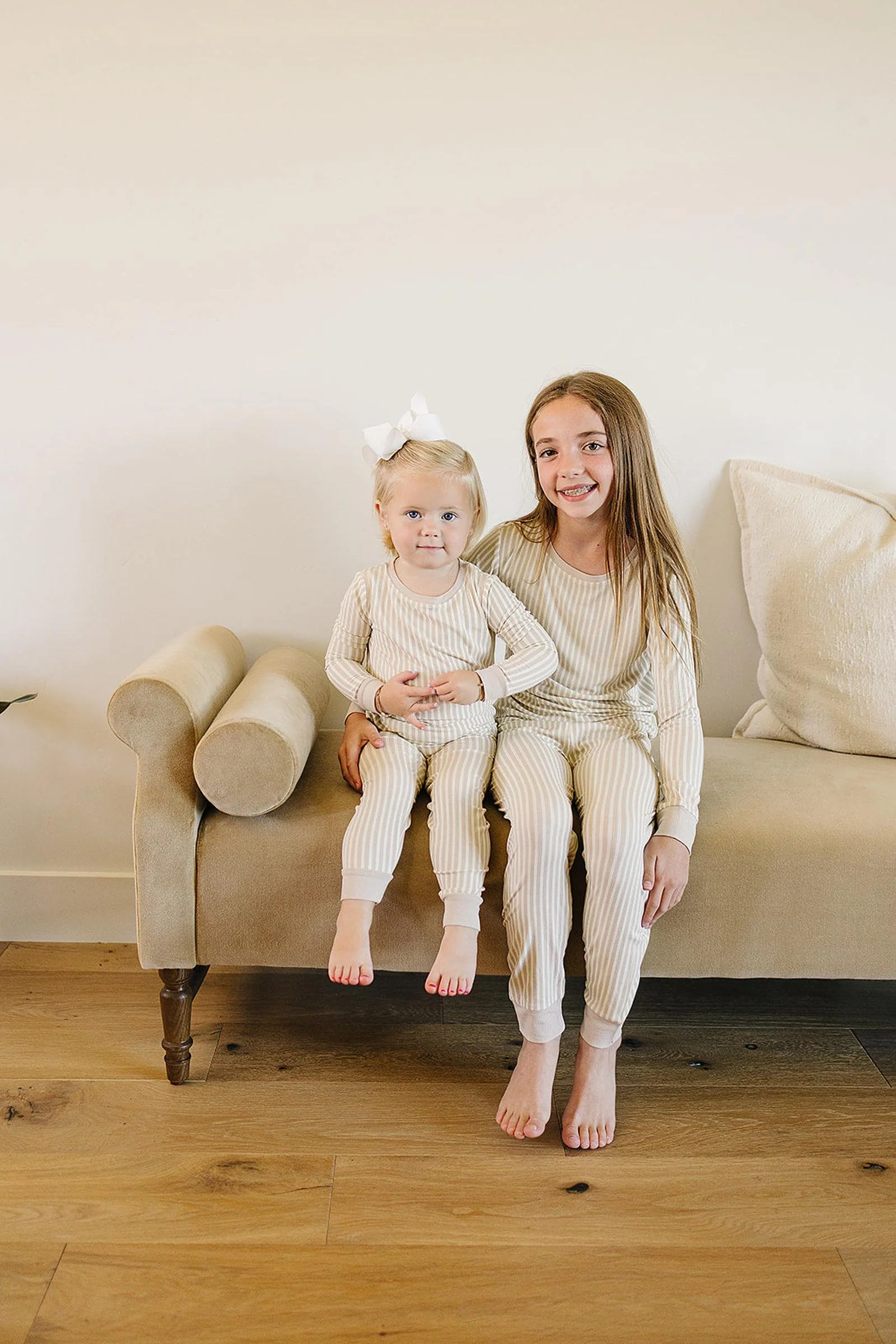 Mebie Baby Taupe Stripe Ribbed Cozy Pajama Set, Bamboo - Image 6