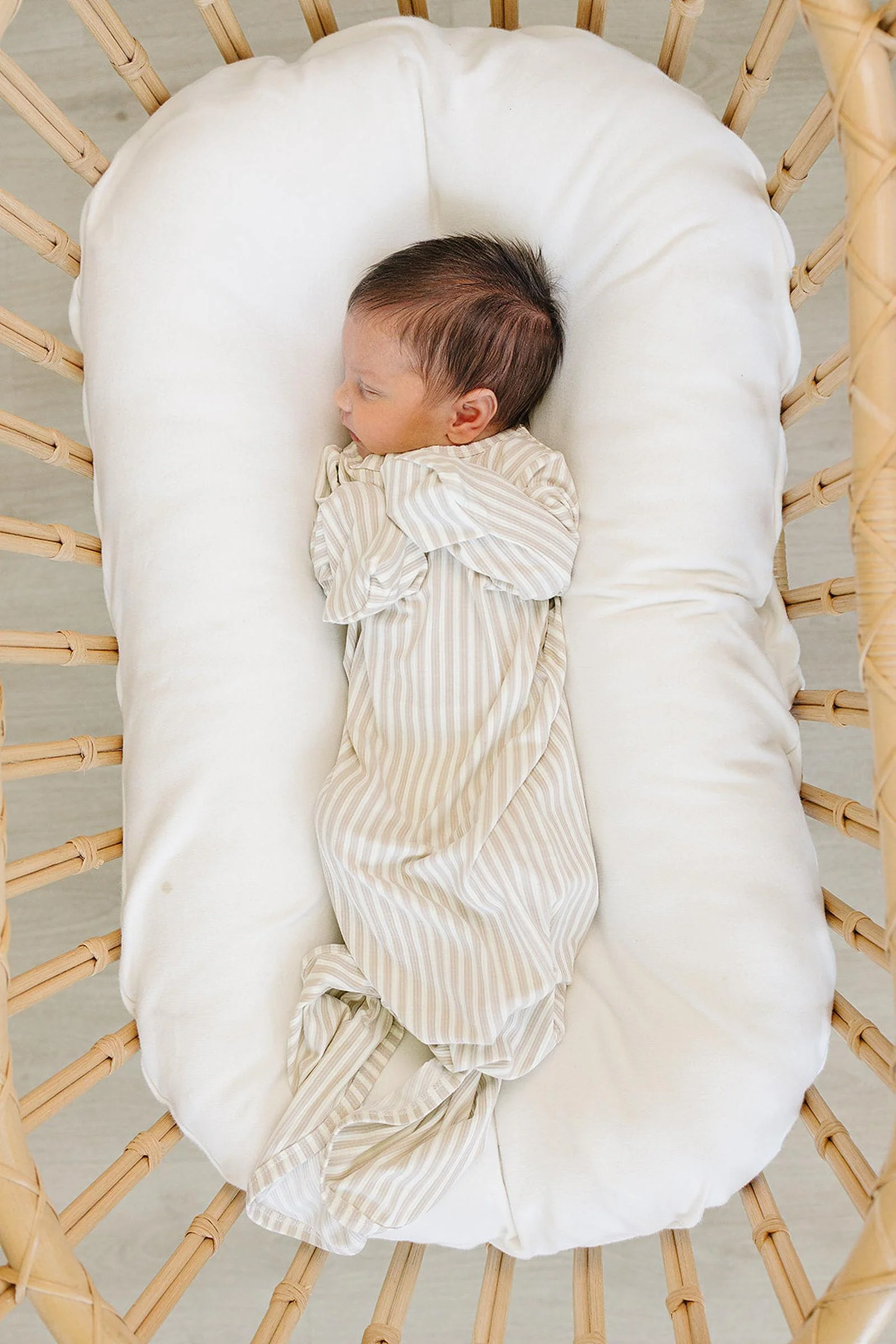 Mebie Baby Taupe Stripe Ribbed Knot Gown, Bamboo, Baby Essentials