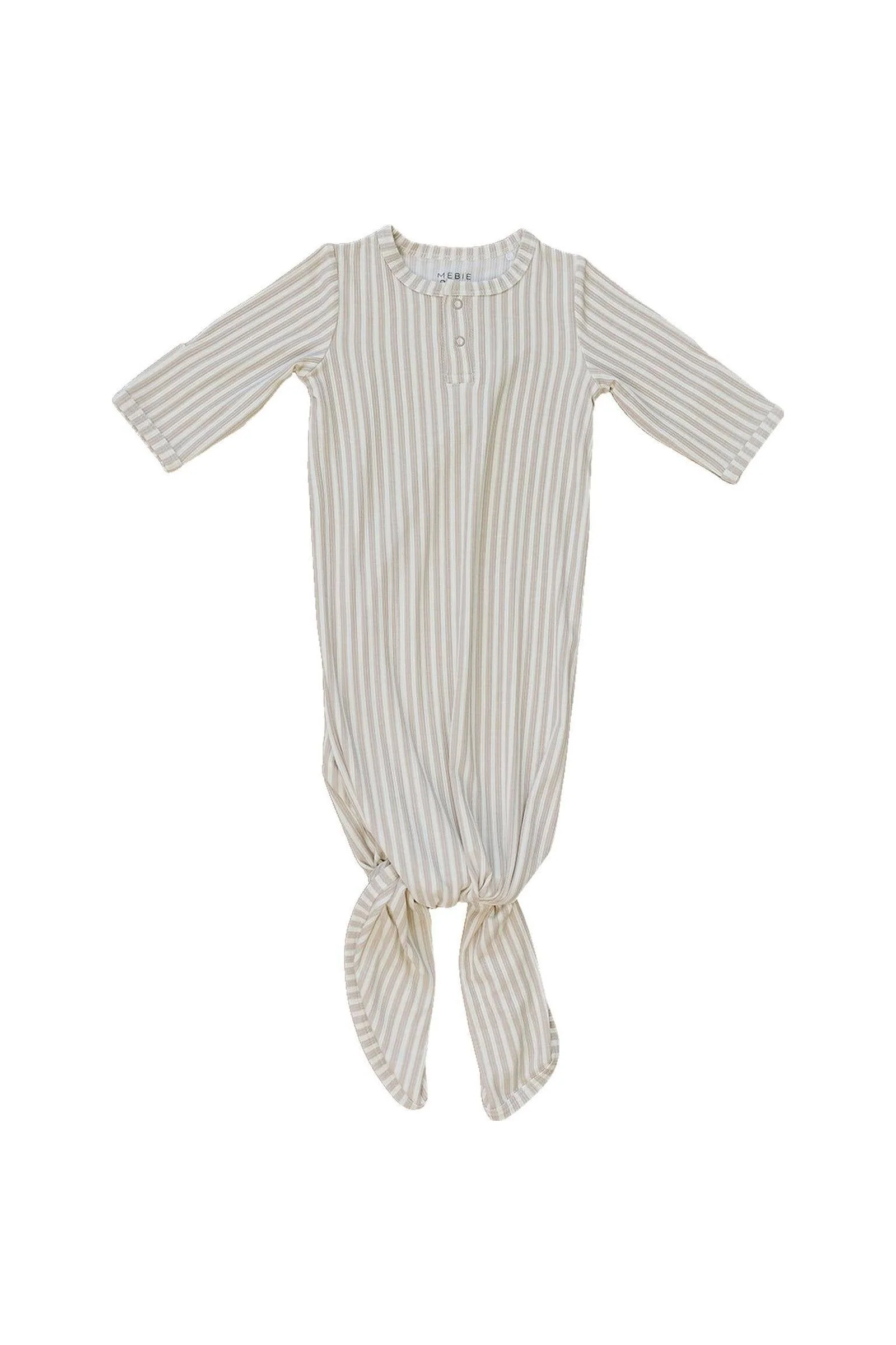 Mebie Baby Taupe Stripe Ribbed Knot Gown, Bamboo, Baby Essentials - Image 2