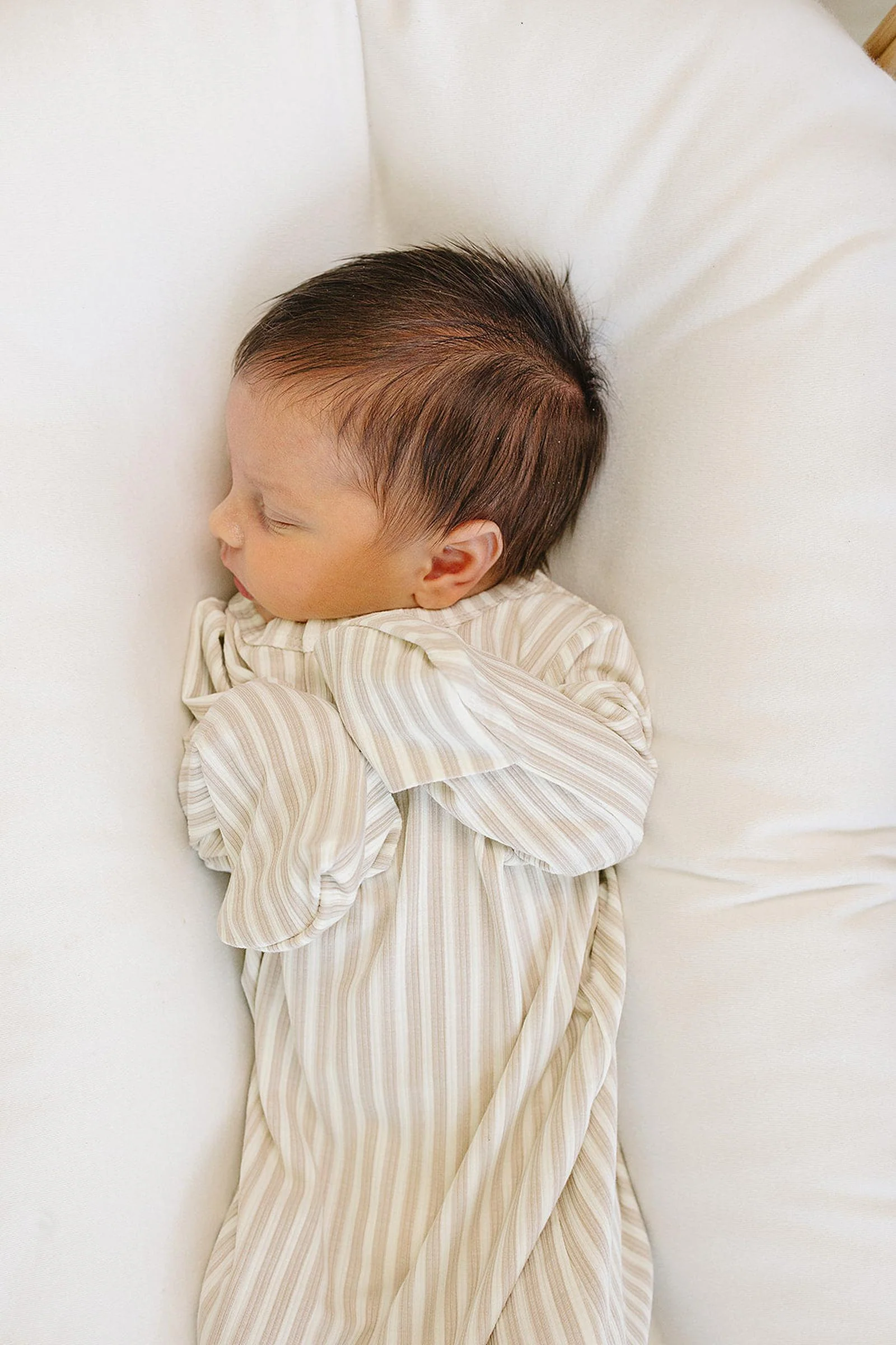 Mebie Baby Taupe Stripe Ribbed Knot Gown, Bamboo, Baby Essentials - Image 3