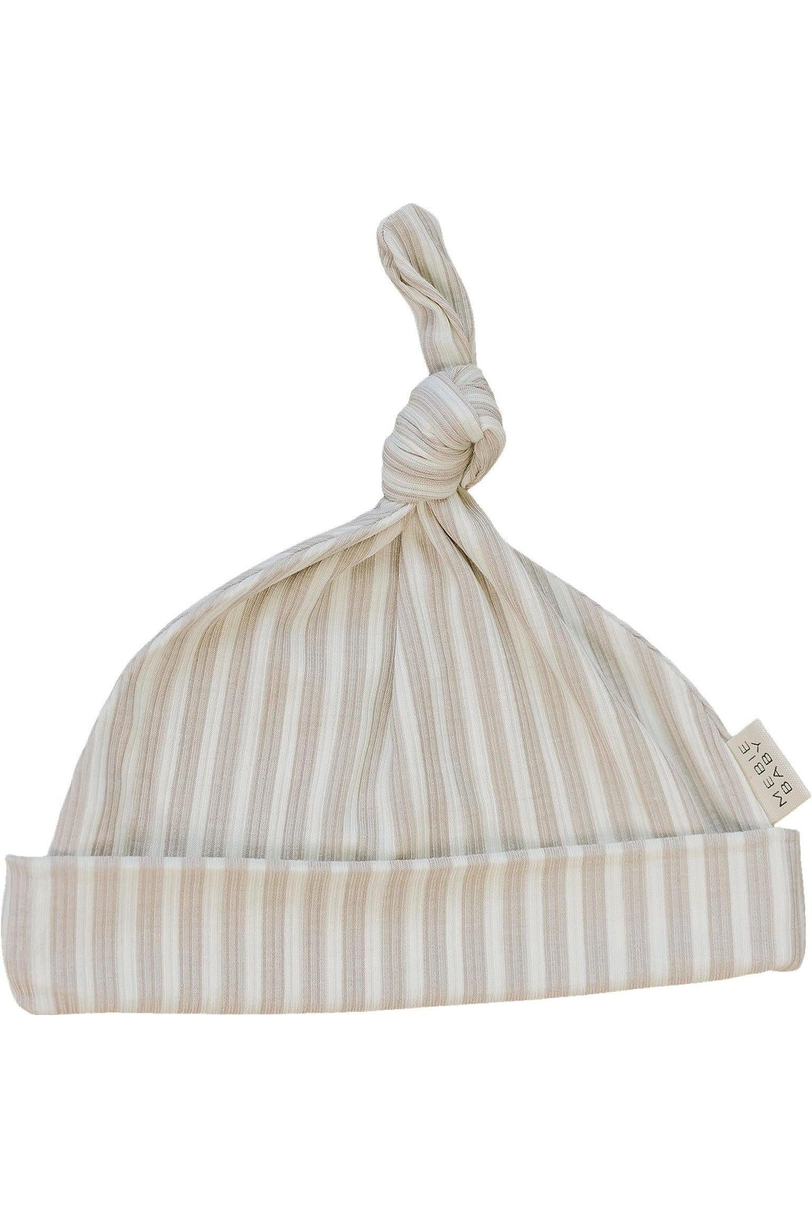 Mebie Baby Taupe Stripe Ribbed Newborn Knot Hat, Bamboo, Baby Essentials - Image 2