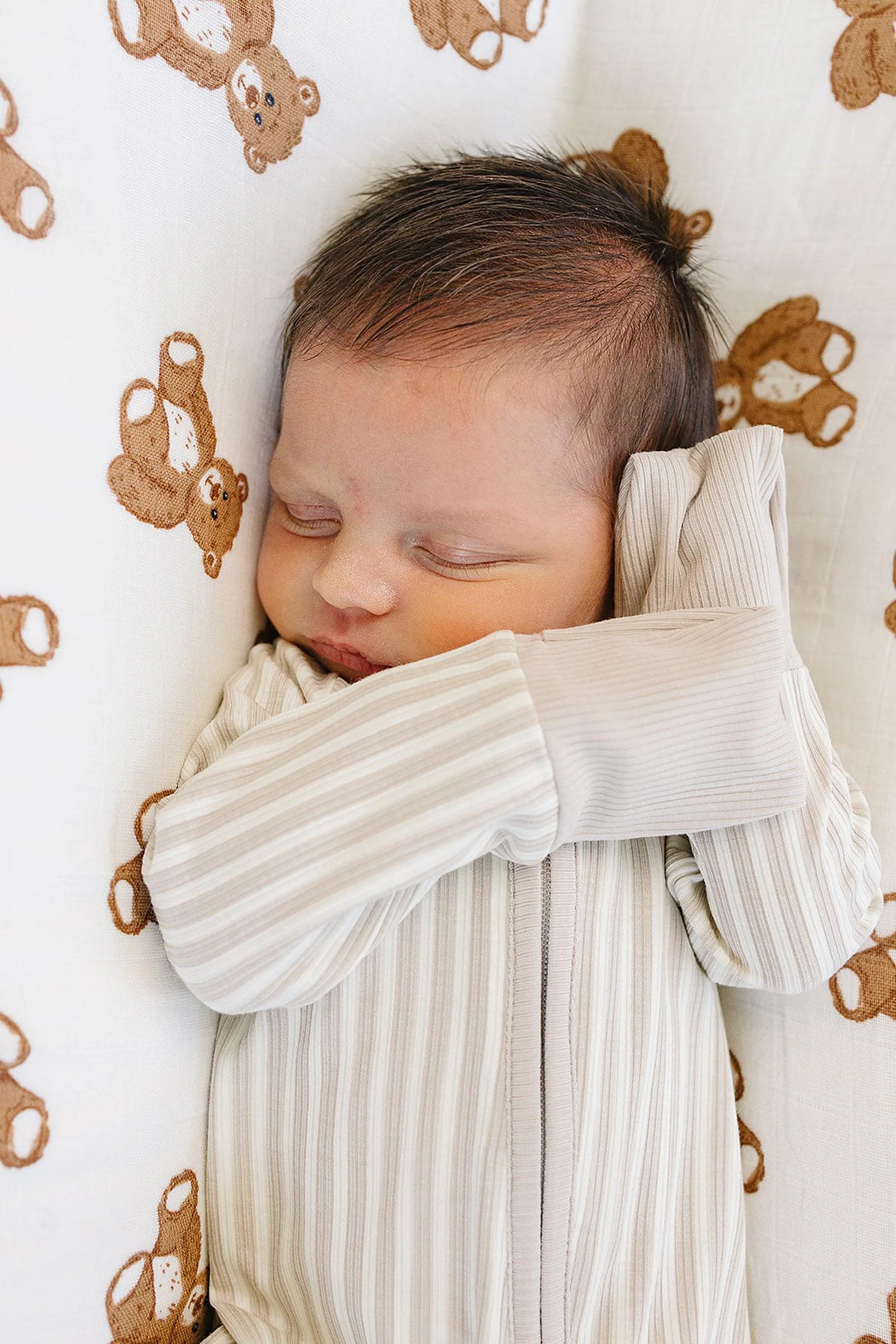 Mebie Baby Taupe Stripe Ribbed Zipper Pajama, Bamboo, Baby Essentials - Image 3