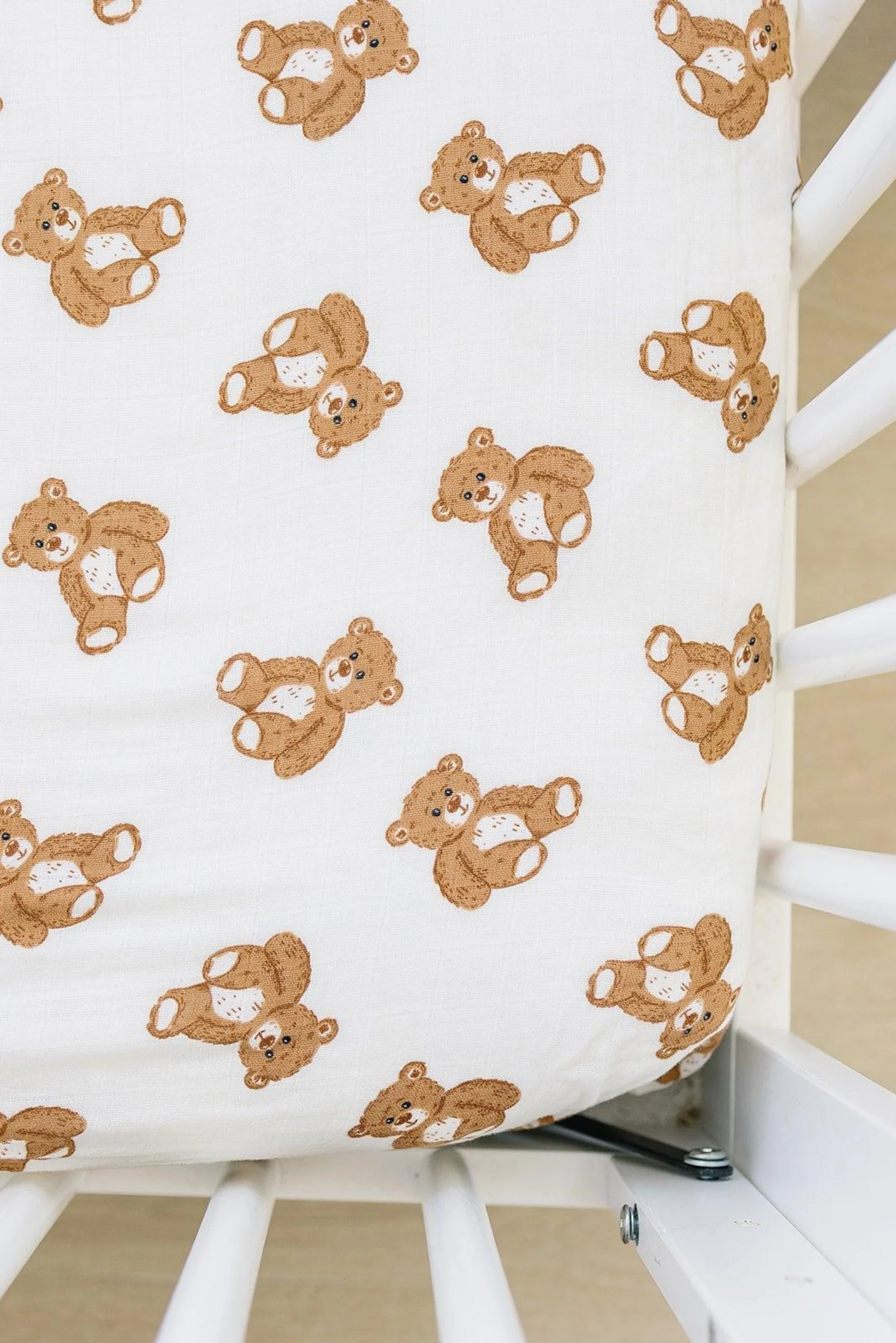 Mebie Baby Teddy Bear Muslin Crib Sheet, 100% Cotton, Baby Essentials - Image 2
