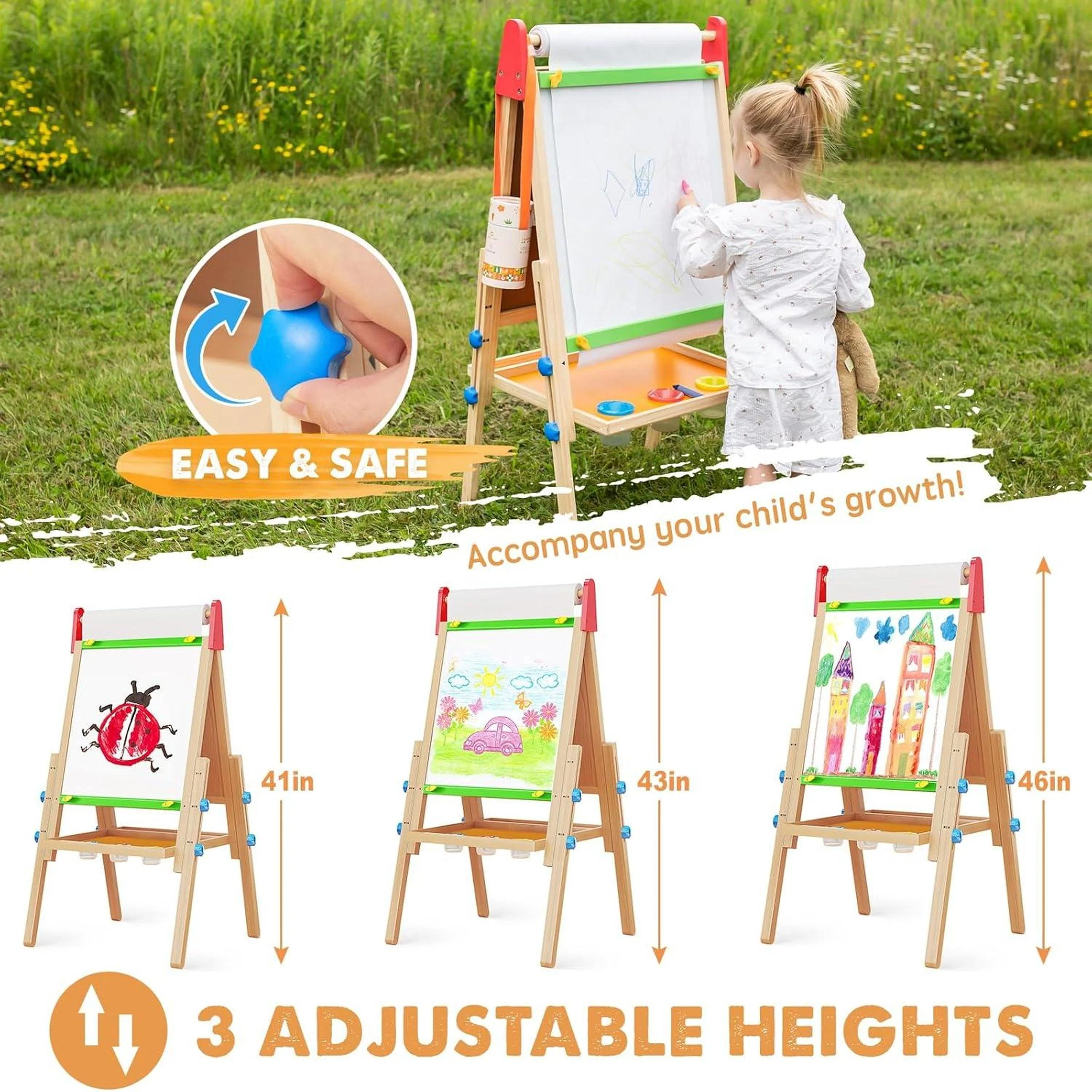 3-in-1 Art Easel, for Kids, Chalk Board, Magnetic Whiteboard, Art Paper Holder - Image 4