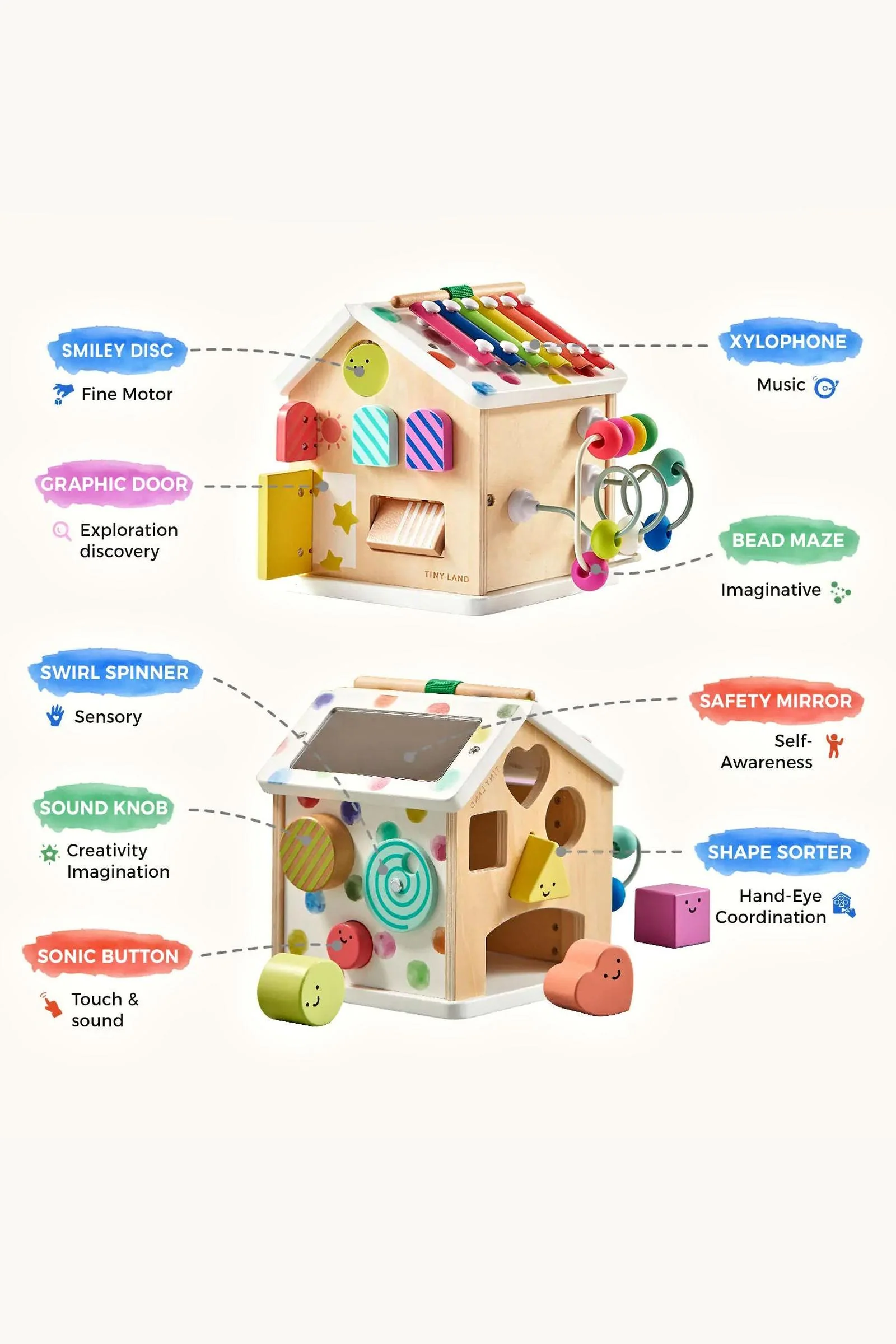 Tiny Land® Cottage Morandi Wooden Activity Cube, Montessori Inspired, Baby & Toddler - Image 6