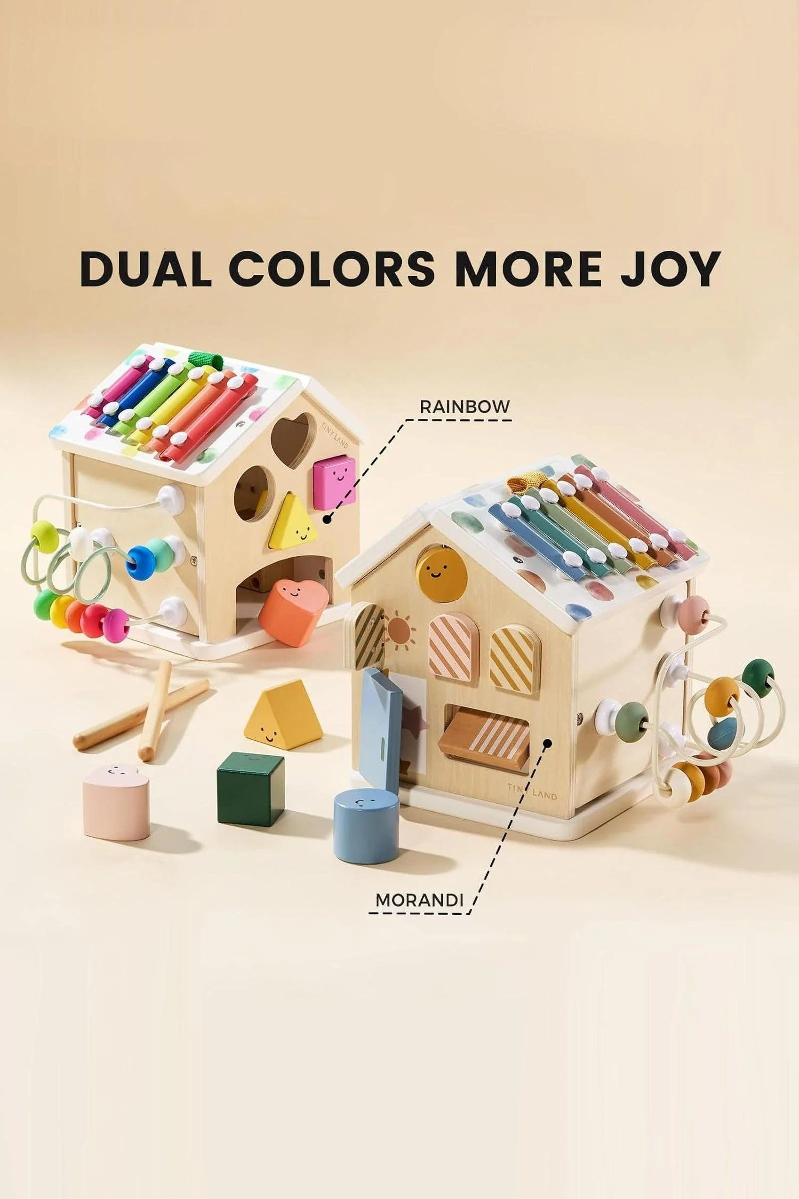 Tiny Land® Cottage Morandi Wooden Activity Cube, Montessori Inspired, Baby & Toddler - Image 9