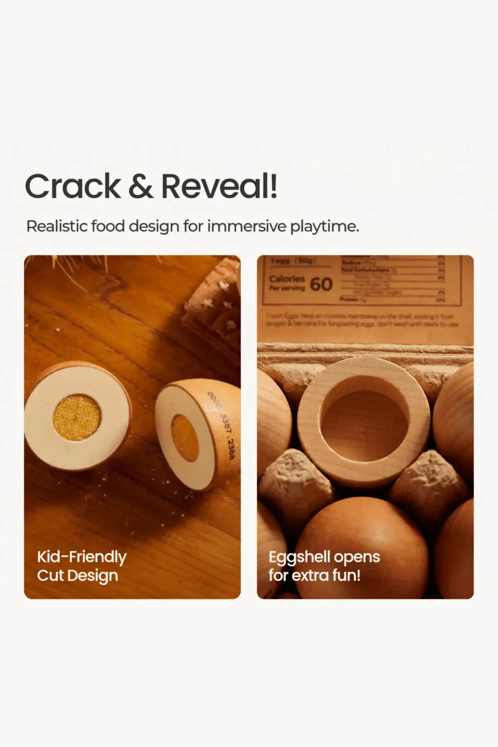 Organic Wooden Eggs Play Food set for Kids - Image 5