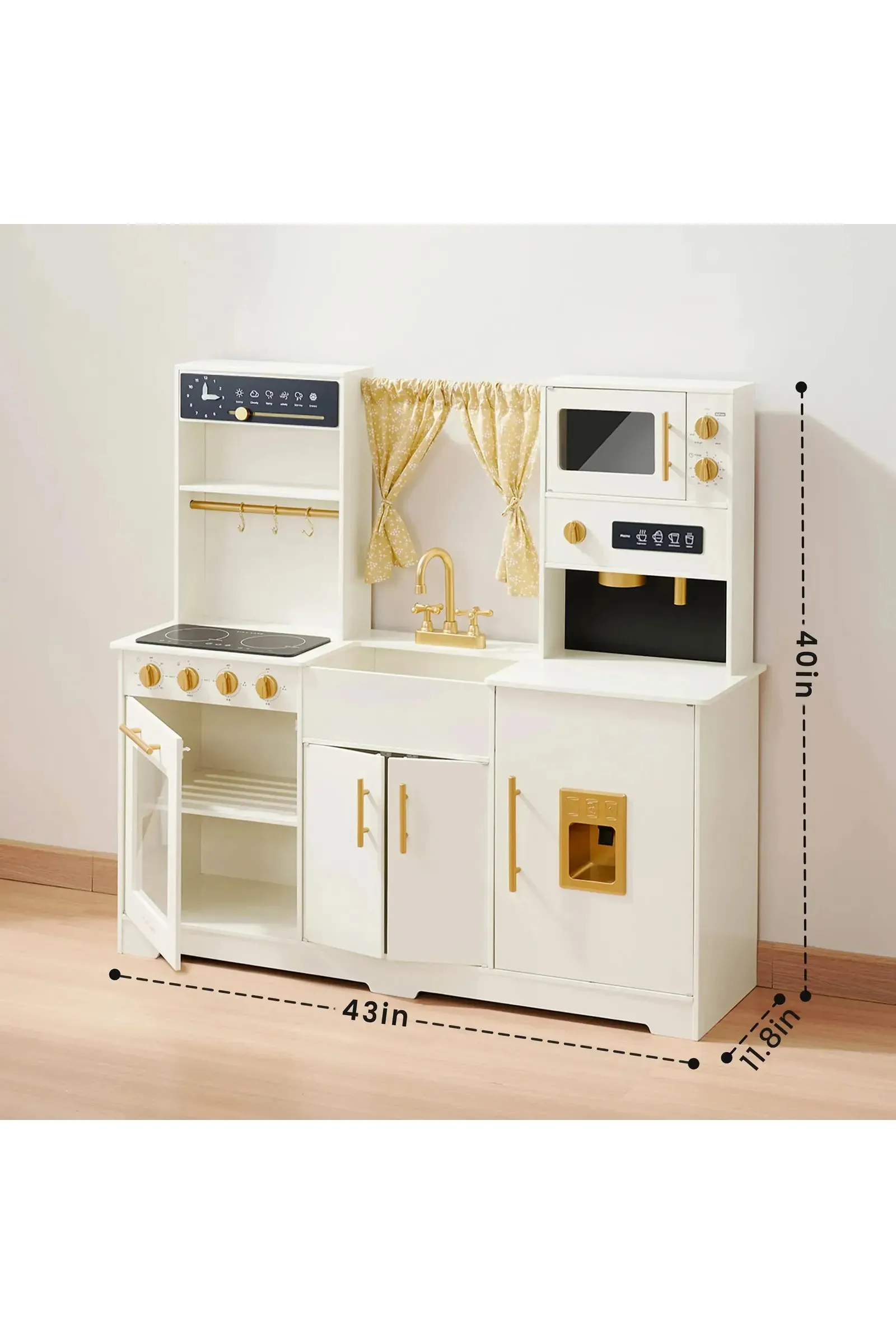 Tiny Land® Iconic Wooden Play Kitchen, Cream, Pretend Cooking Set, Toddler & Kids - Image 10