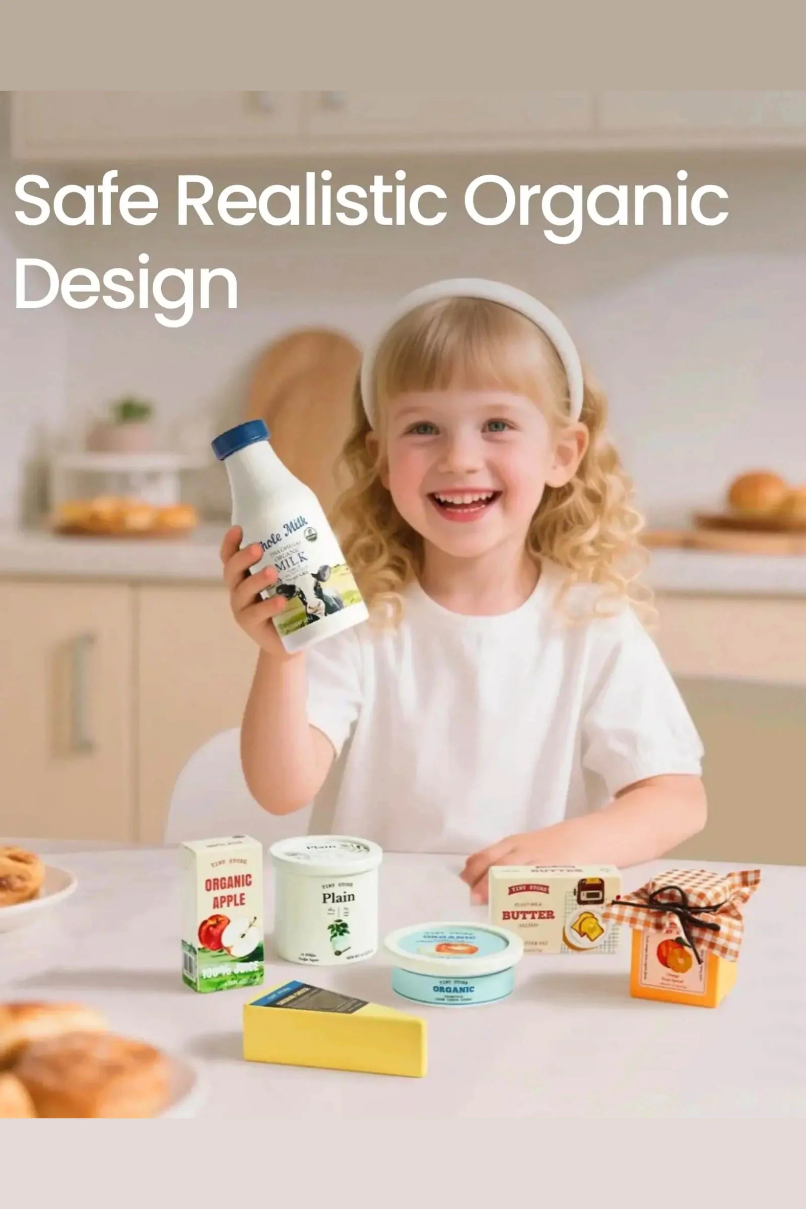Organic Wooden Dairy Play Food Set - Image 3