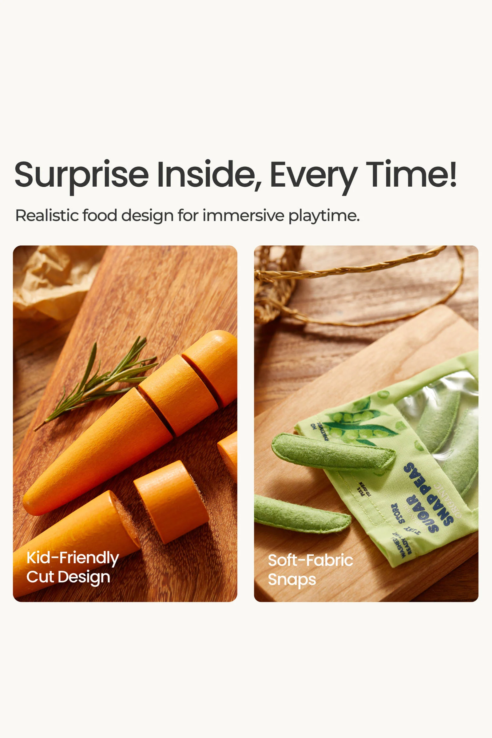Organic Wooden Fruit & Vegetable Play Food Set - Image 3