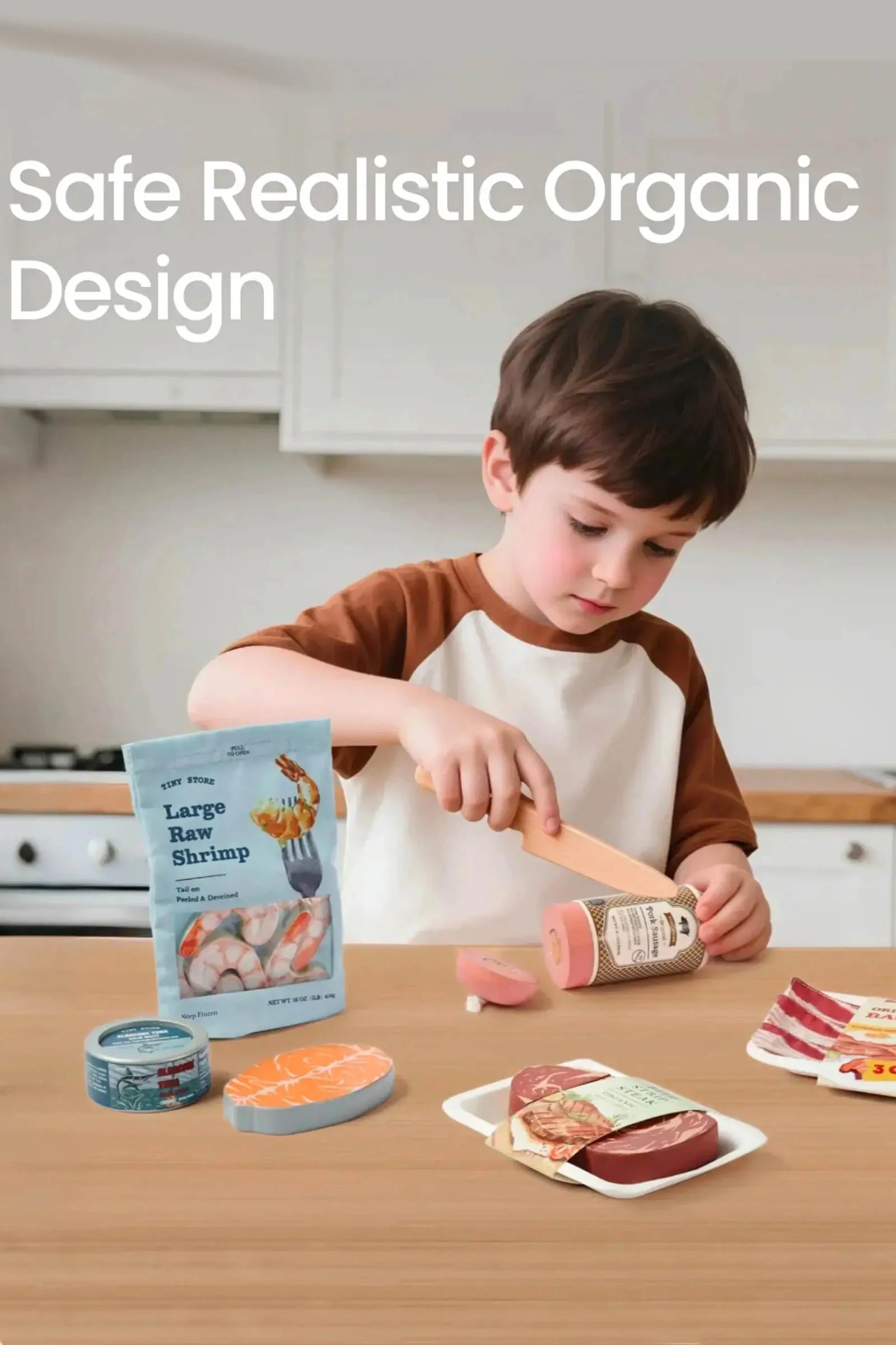 Organic Wooden Meat & Seafood Play Food Set - Image 3
