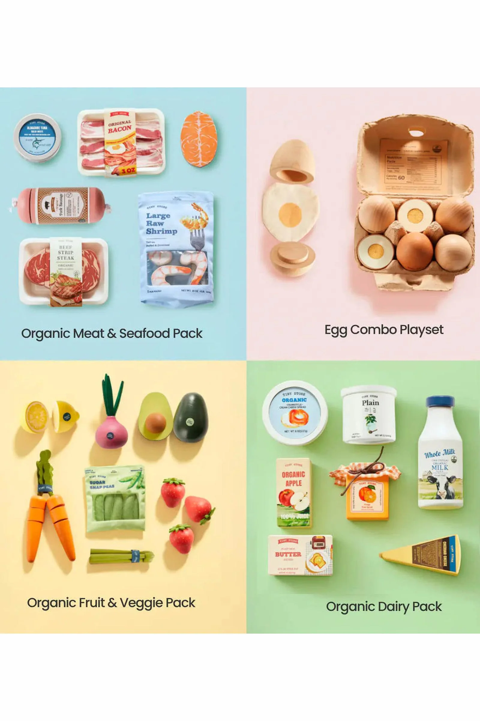 Organic Wooden Play Food Set Bundle | Meat, Dairy, Eggs, Fruits & Veggies - Image 4