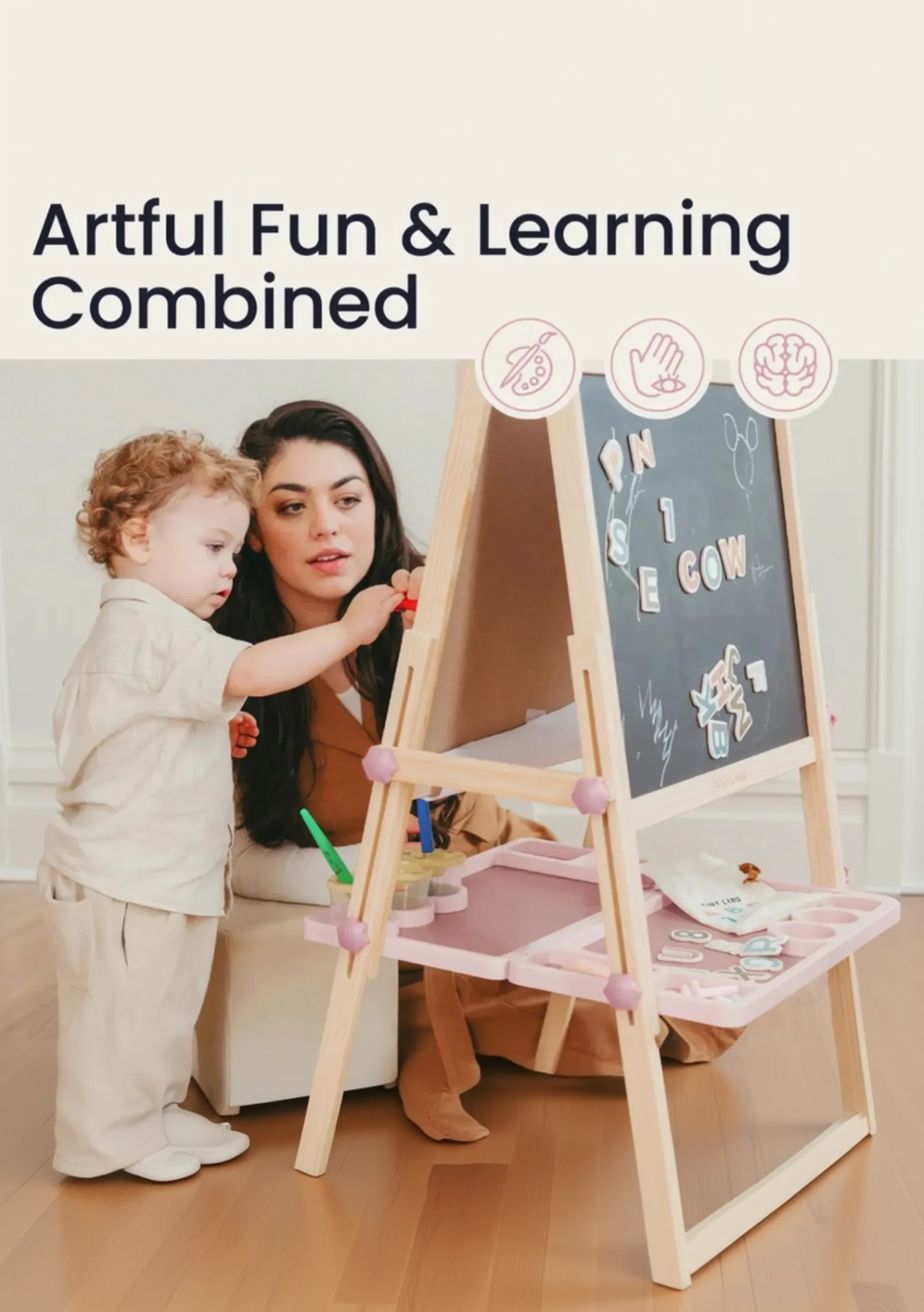 Pink Adjustable Art Easel for Kids, Magnetic Chalkboard, Whiteboard - Image 8