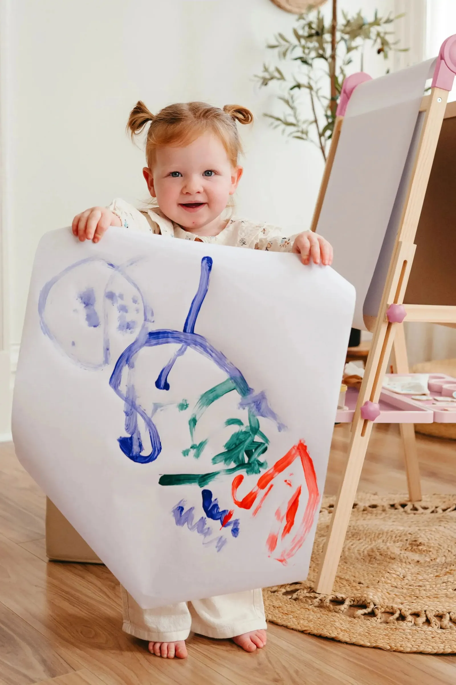 Pink Adjustable Art Easel for Kids, Magnetic Chalkboard, Whiteboard + 3 Paper Rolls - Image 7