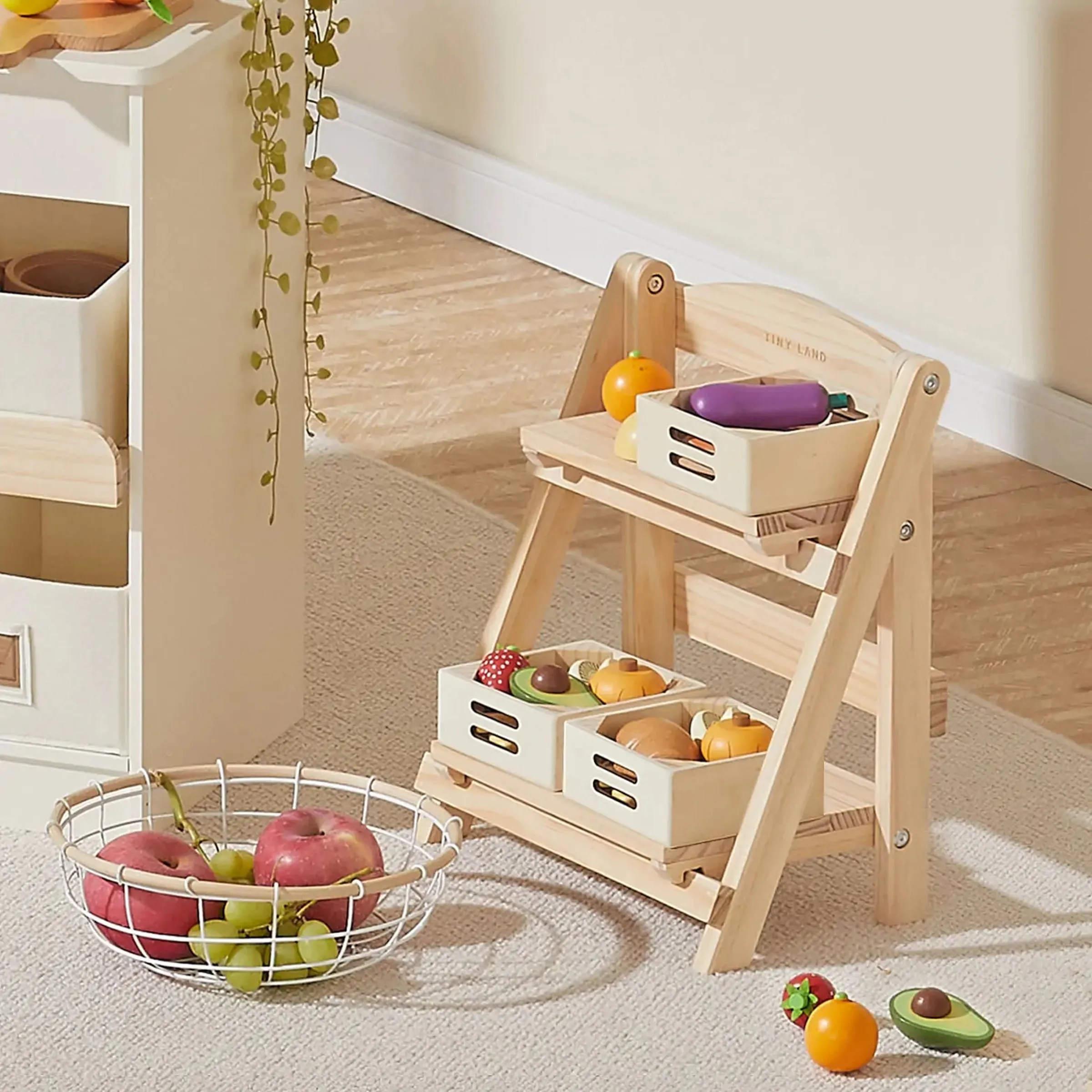 Wooden Play Food Storage Rack for Kids Play Kitchens - Image 7