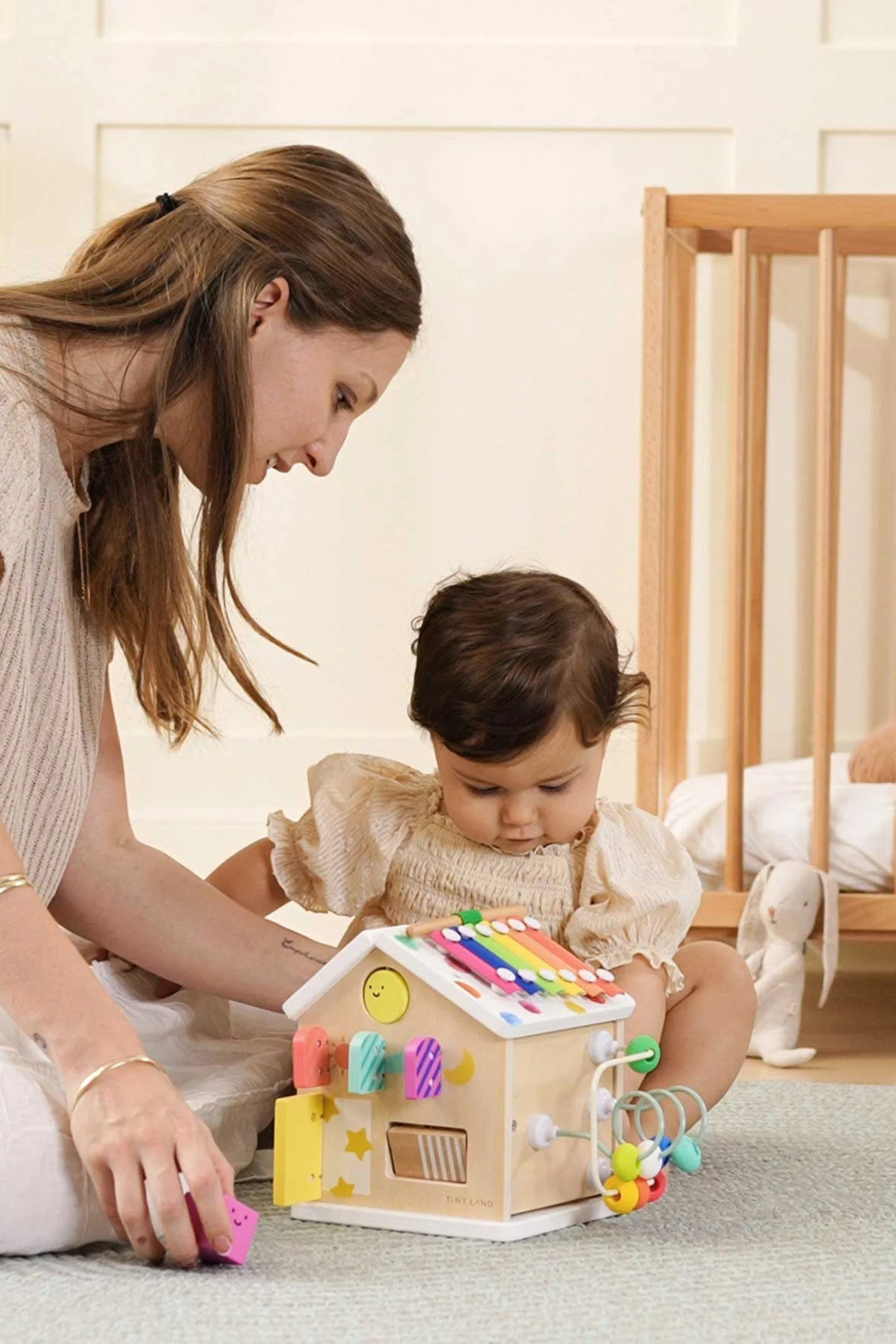 Tiny Land® Rainbow Wooden Baby Walker & Activity Cube Playset, Montessori Development Toy, Toddlers - Image 11