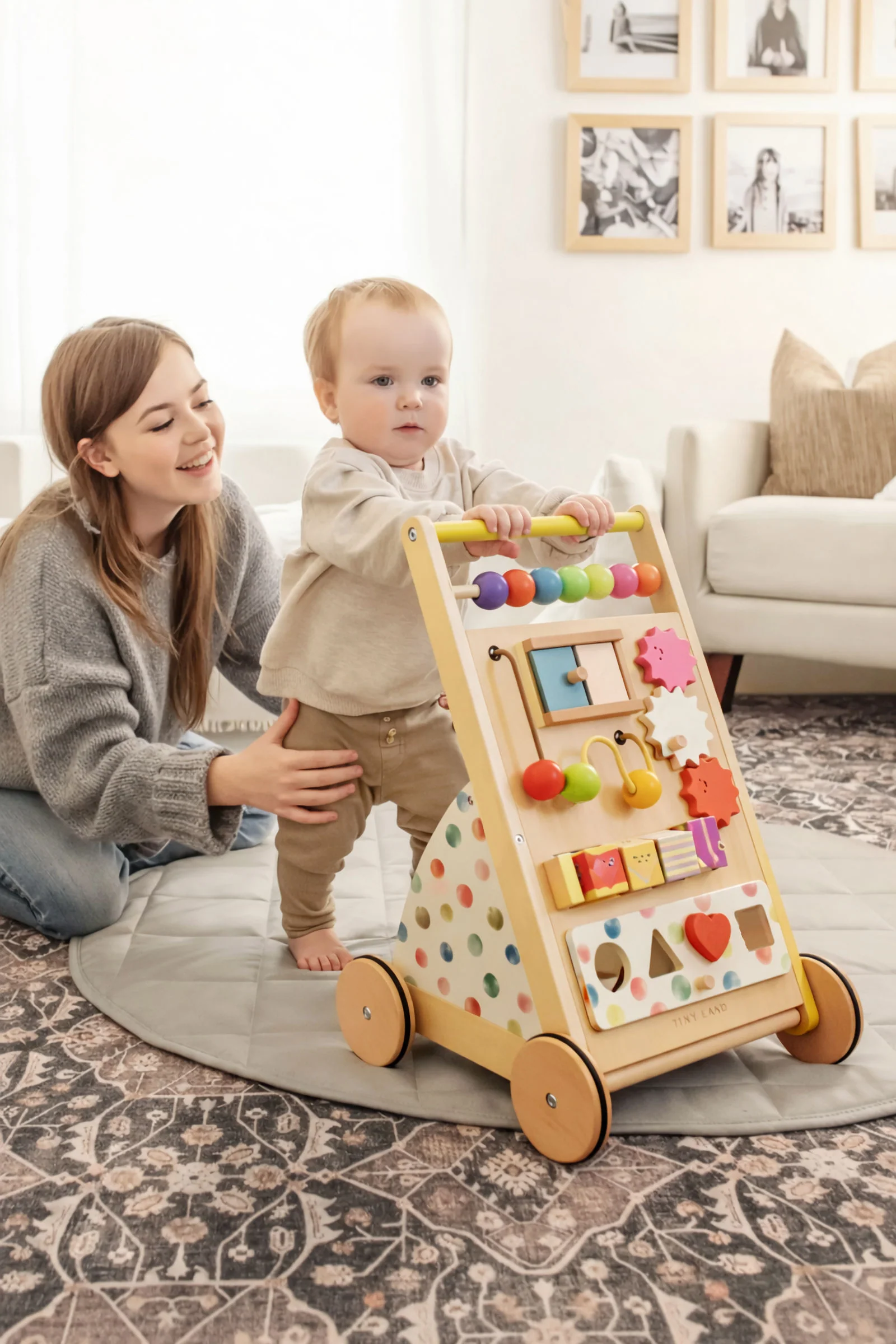Tiny Land® Rainbow Wooden Baby Walker & Activity Cube Playset, Montessori Development Toy, Toddlers - Image 2