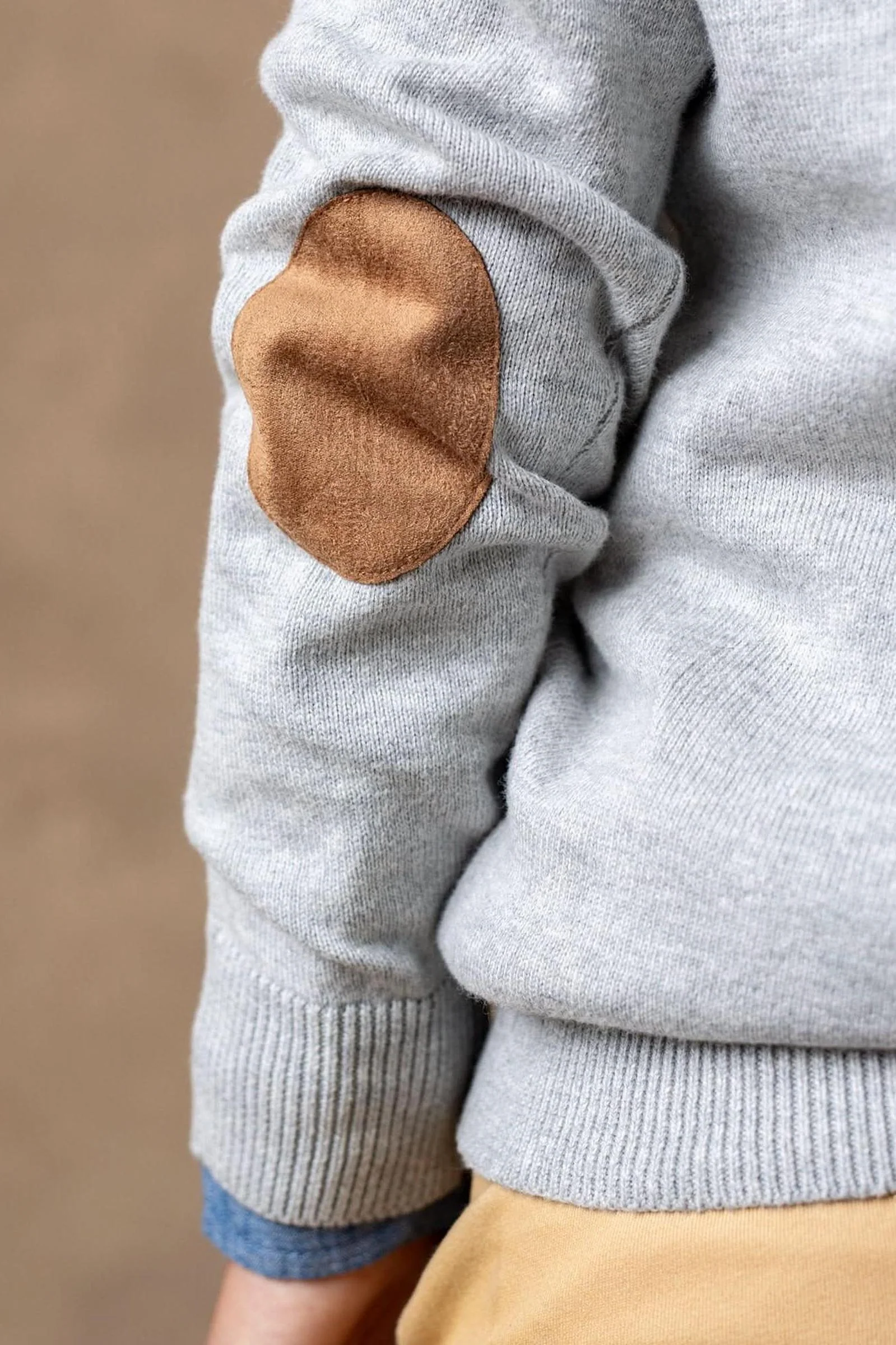 Hope & Henry Organic Cotton Cardigan with Elbow Patches, Grey and Navy Tipped, Sizes 2-16 - Image 4