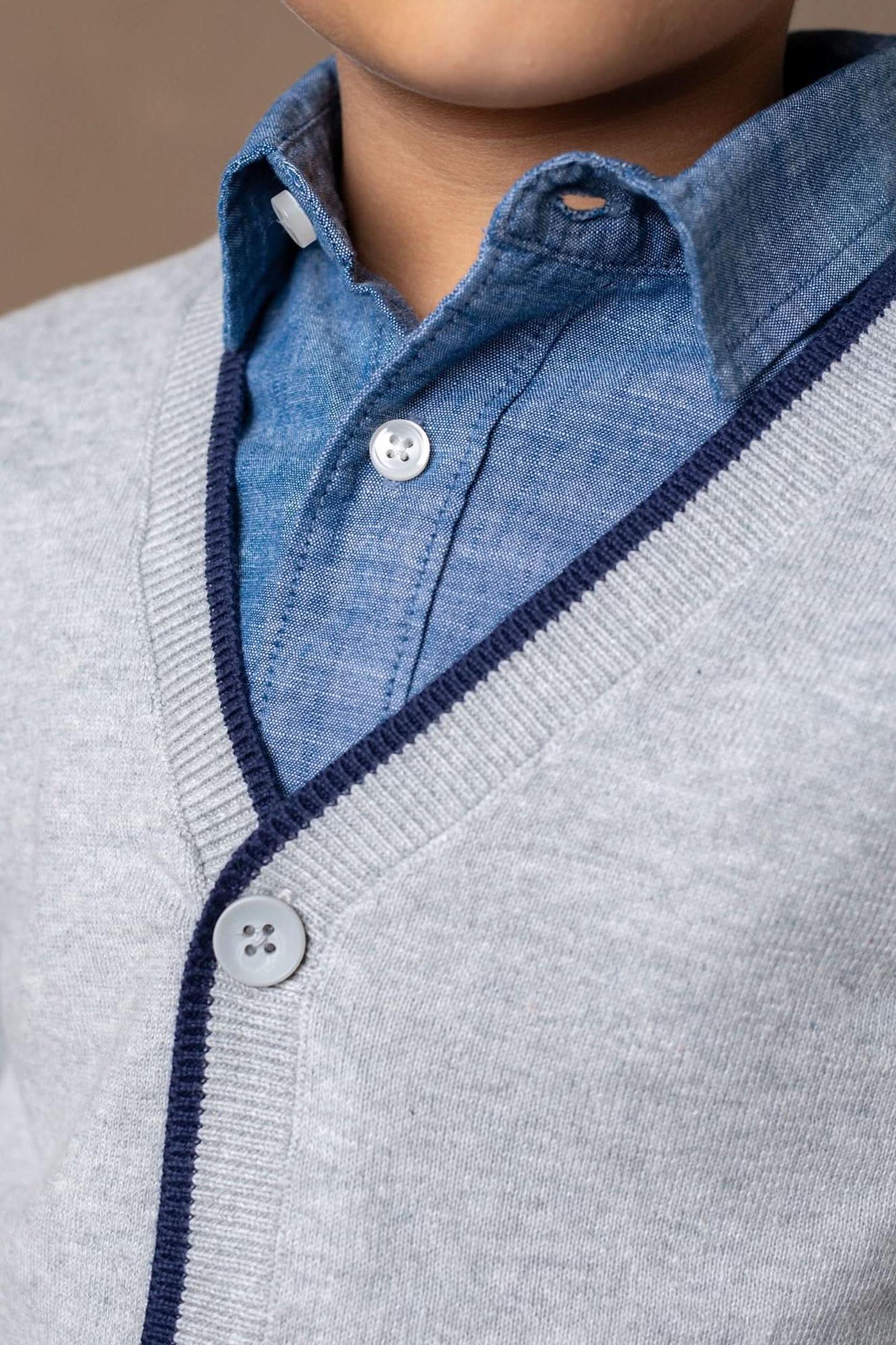 Hope & Henry Organic Cotton Cardigan with Elbow Patches, Grey and Navy Tipped, Sizes 2-16 - Image 5
