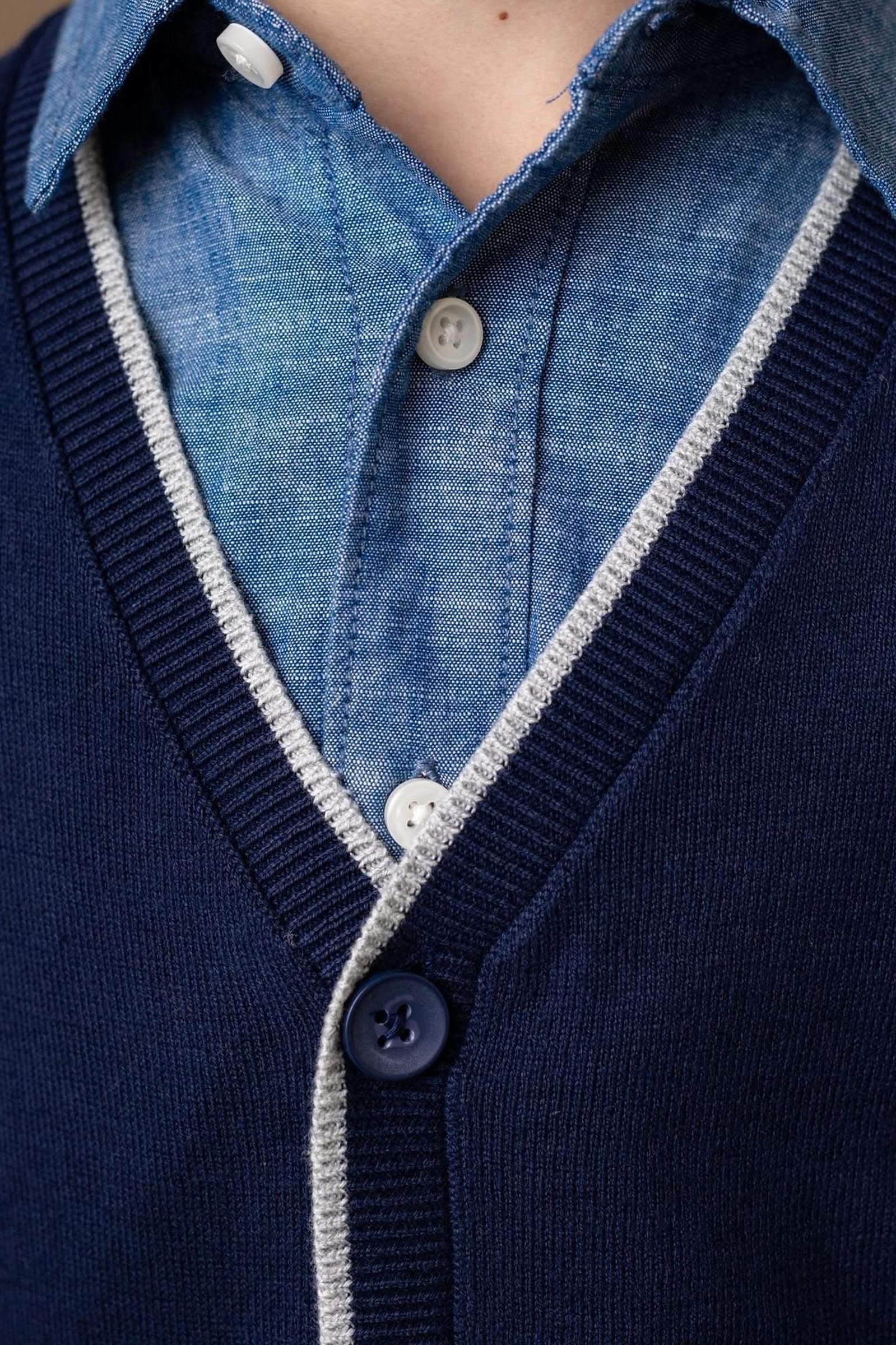 Hope & Henry Tipped Organic Cotton Cardigan with Elbow Patches for Boys, Navy, Sizes 2T-14 - Image 4