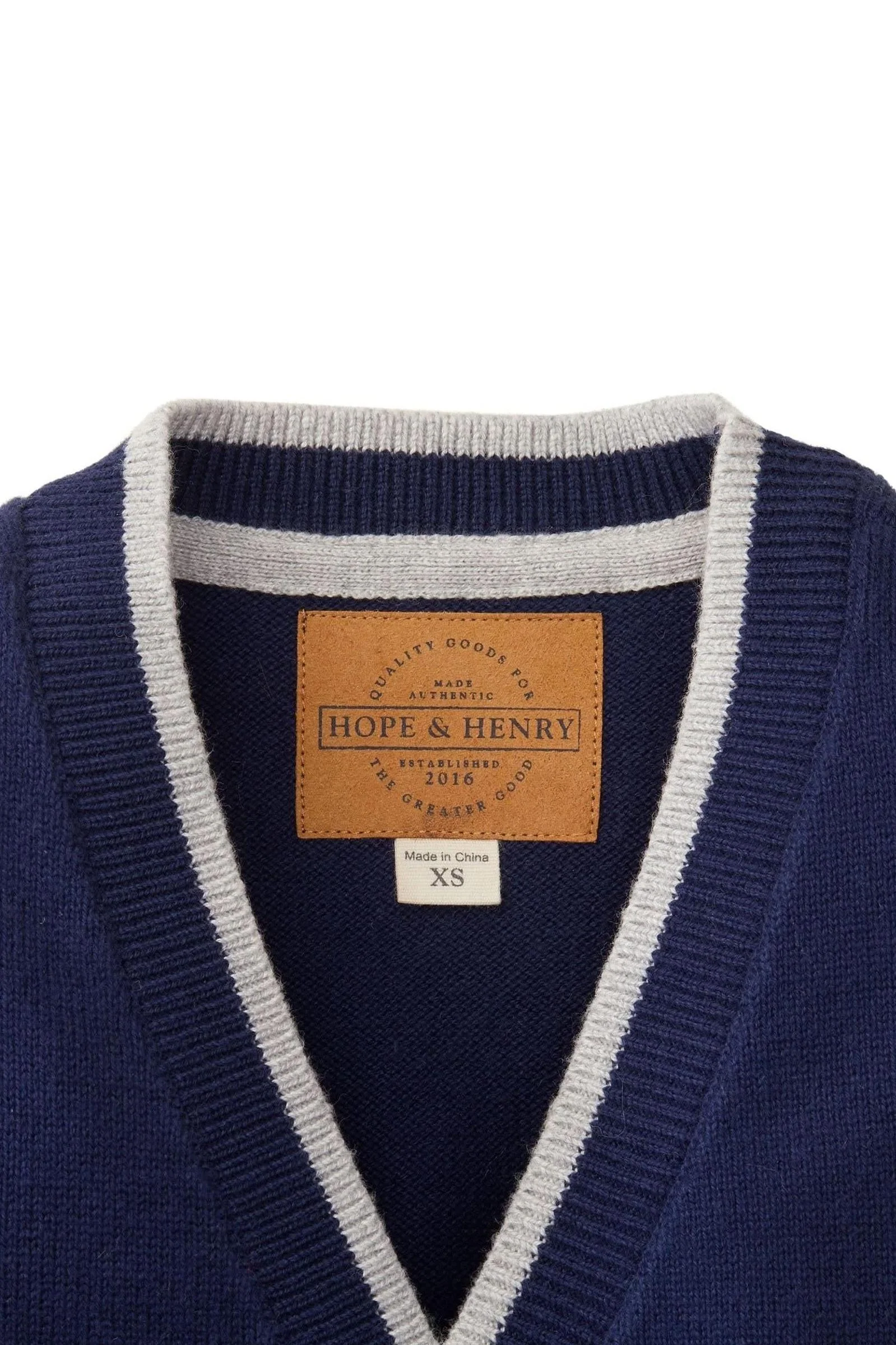 Hope & Henry Tipped Organic Cotton Cardigan with Elbow Patches for Baby Boys, Navy - Image 3