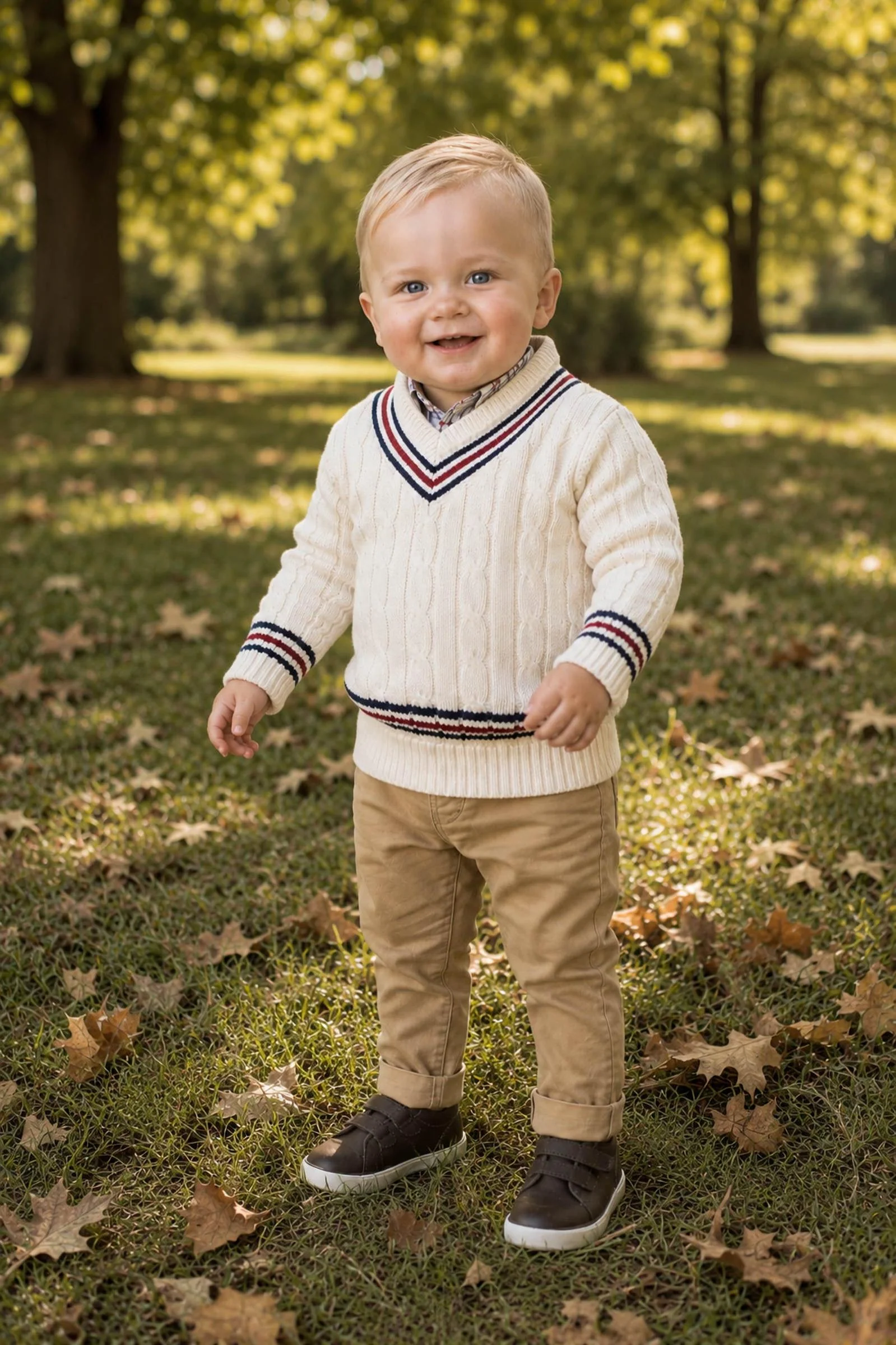Hope & Henry Organic Cotton V-Neck Cricket Sweater for Baby Boys, Ivory