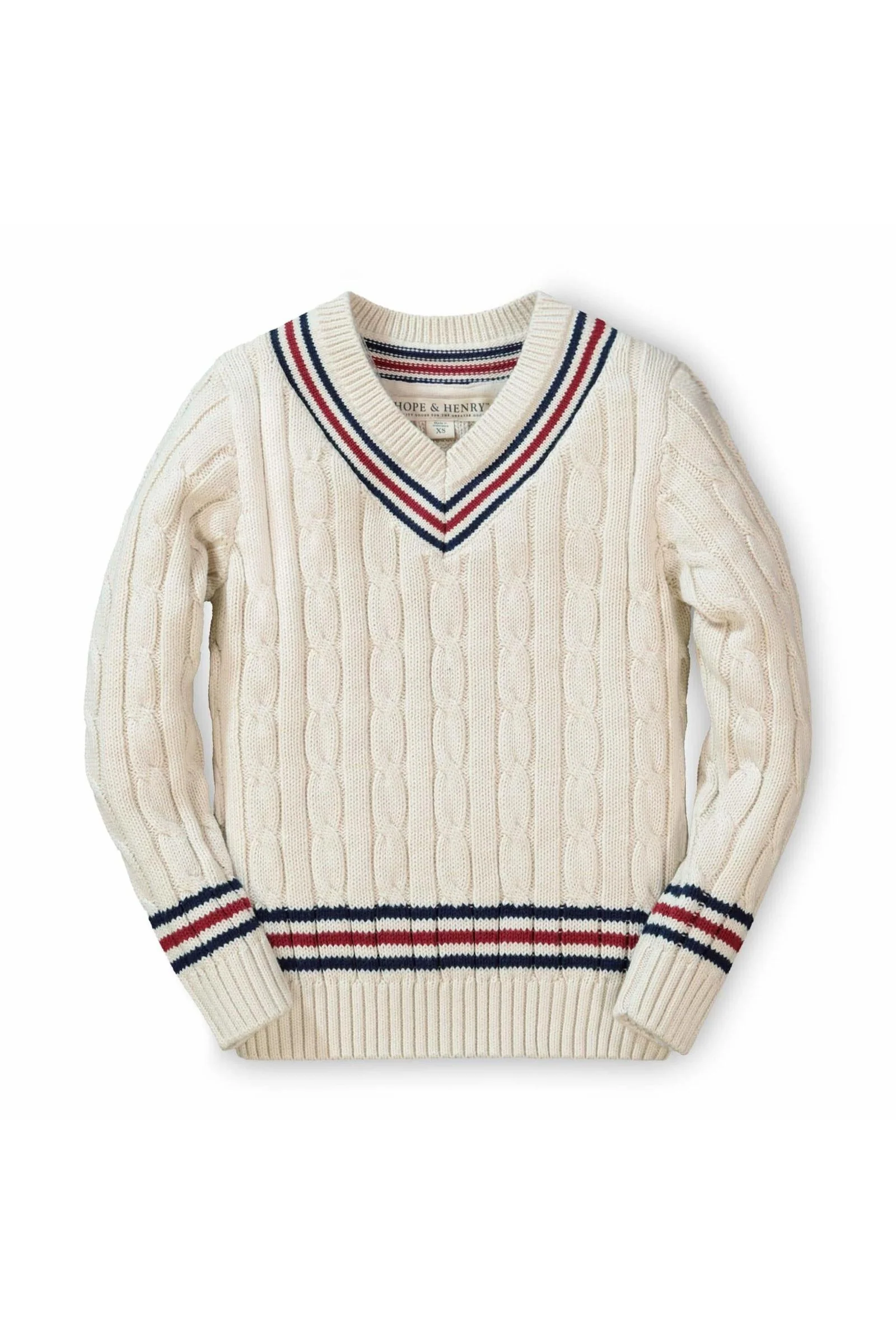 Hope & Henry Organic Cotton V-Neck Cricket Sweater for Baby Boys, Ivory - Image 2