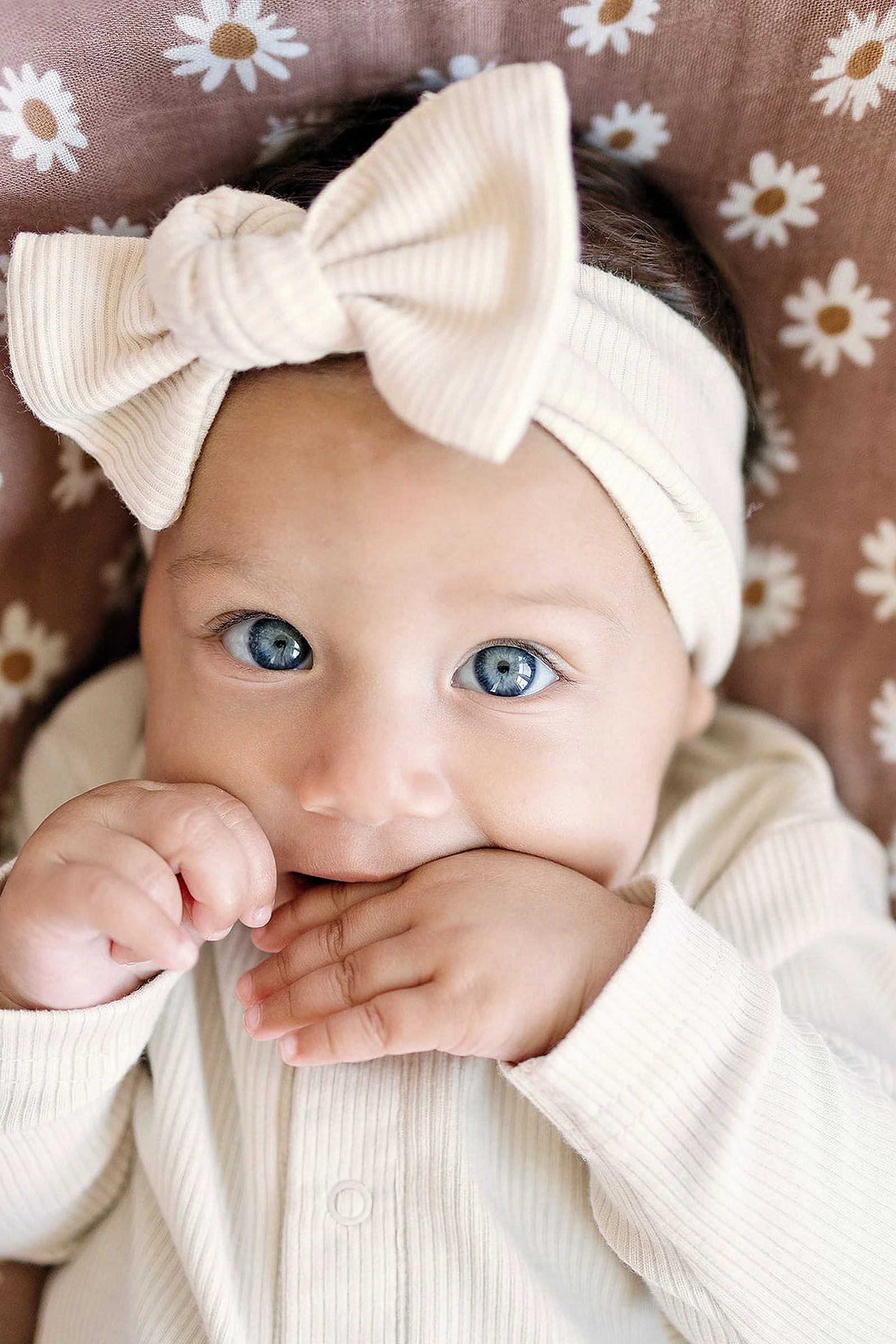 Mebie Baby  Baby Girl Vanilla Ribbed Head Wrap, Organic Cotton