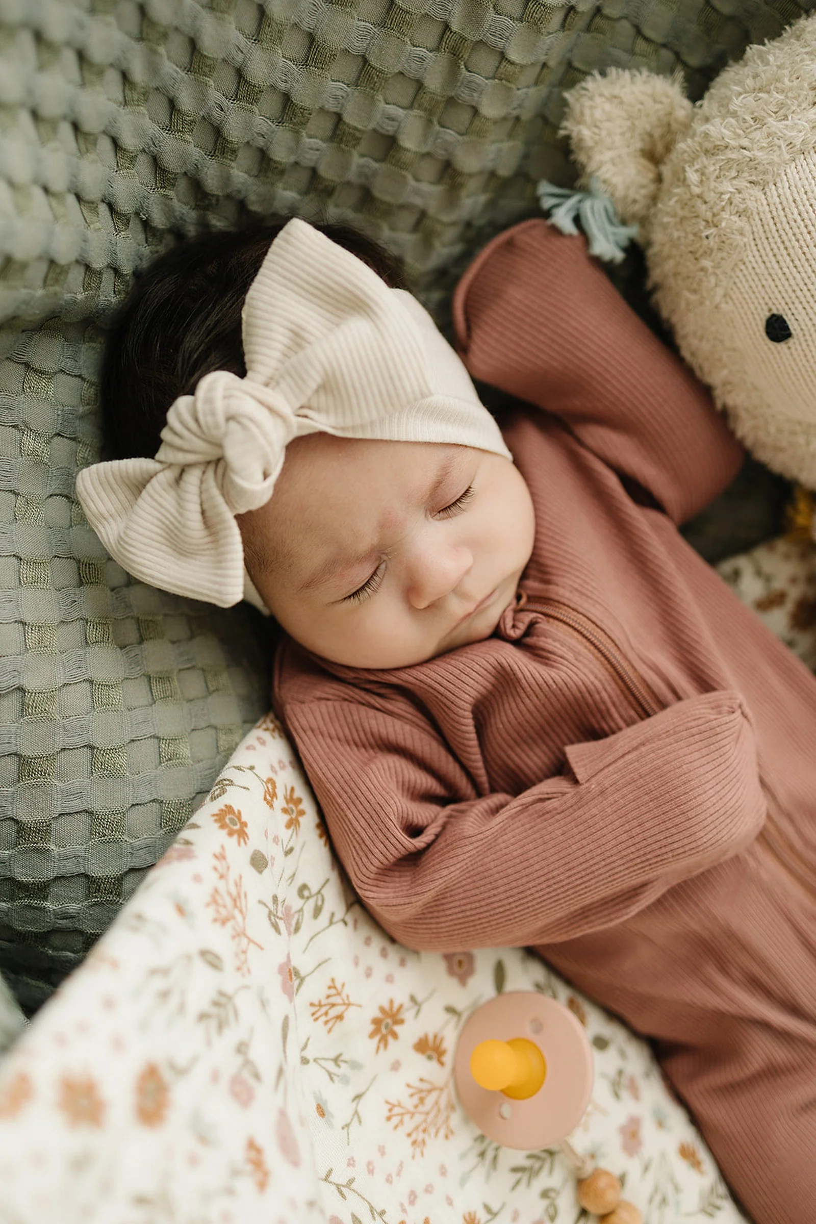 Mebie Baby  Baby Girl Vanilla Ribbed Head Wrap, Organic Cotton - Image 3