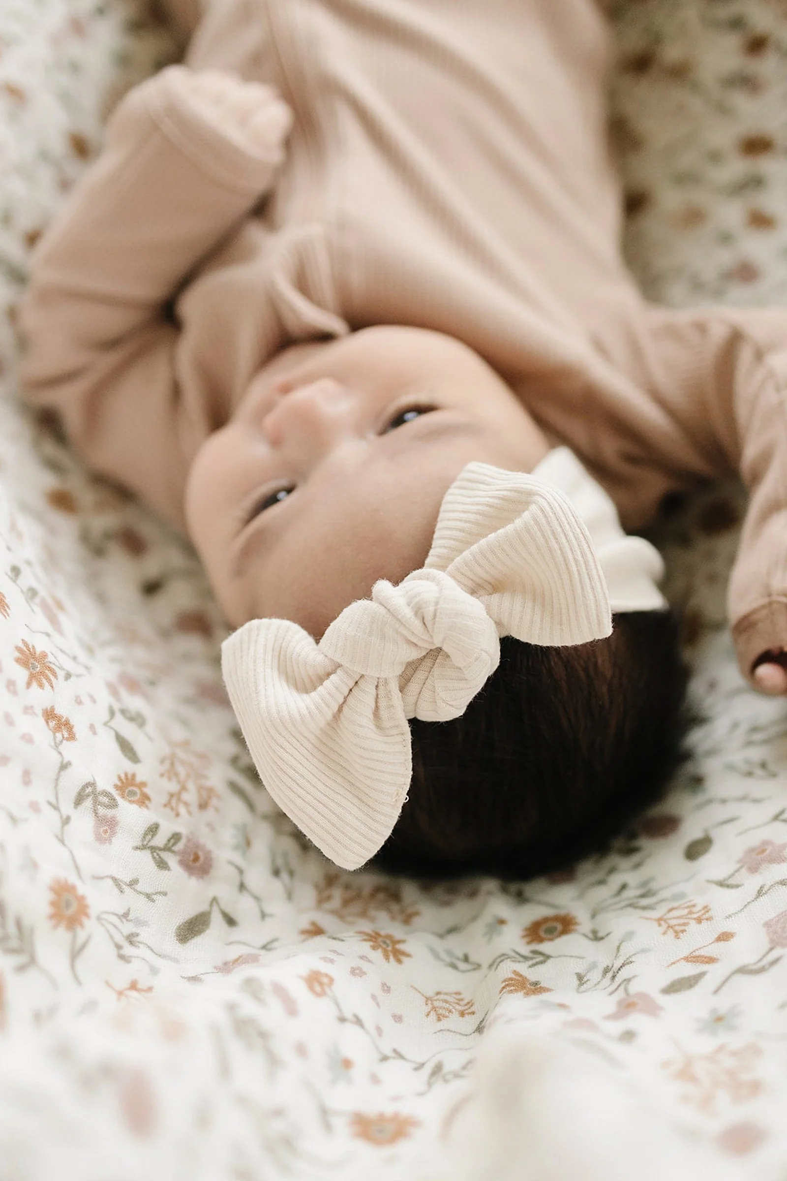 Mebie Baby  Baby Girl Vanilla Ribbed Head Wrap, Organic Cotton - Image 4