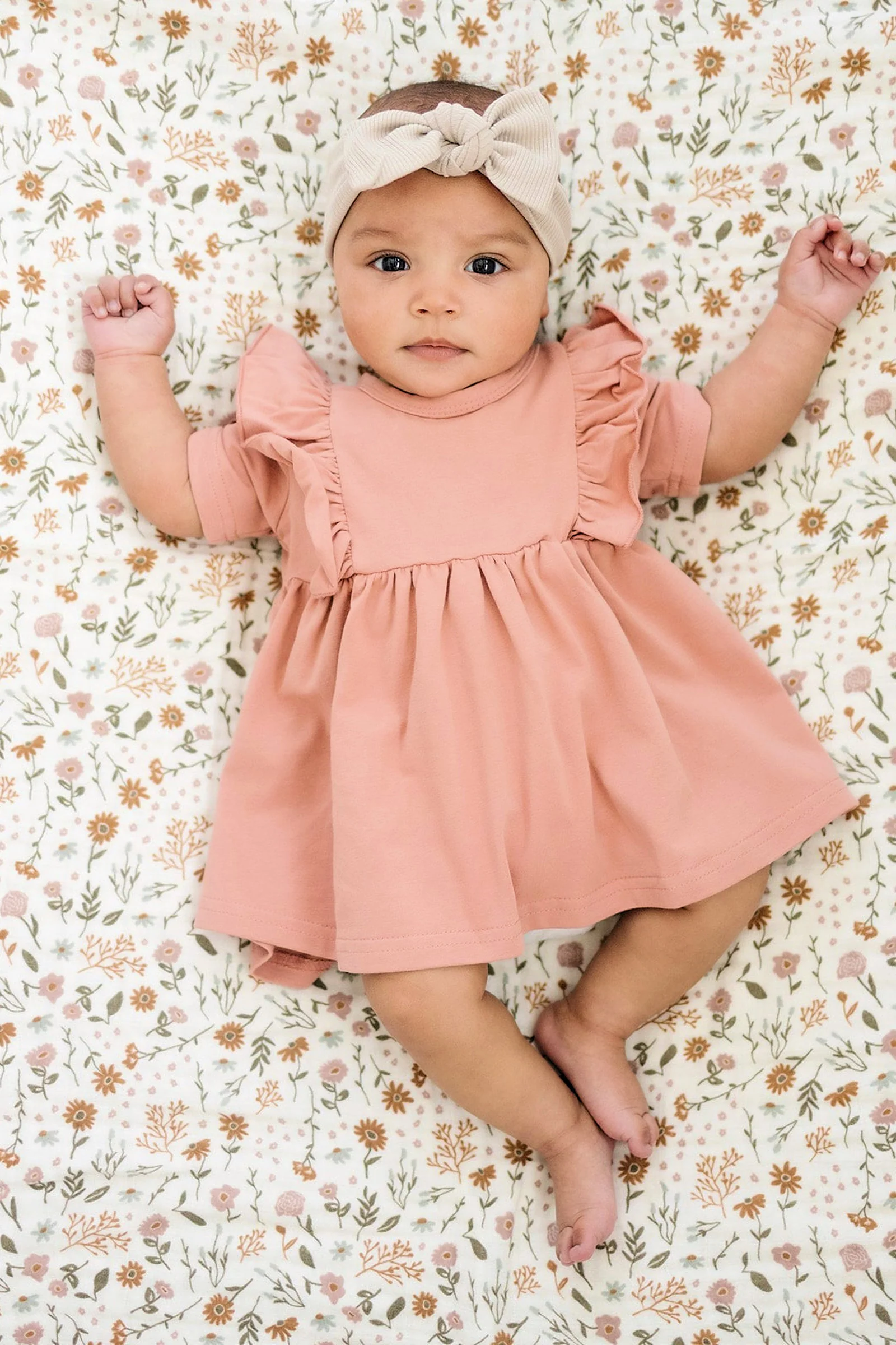 Mebie Baby  Baby Girl Vanilla Ribbed Head Wrap, Organic Cotton - Image 5