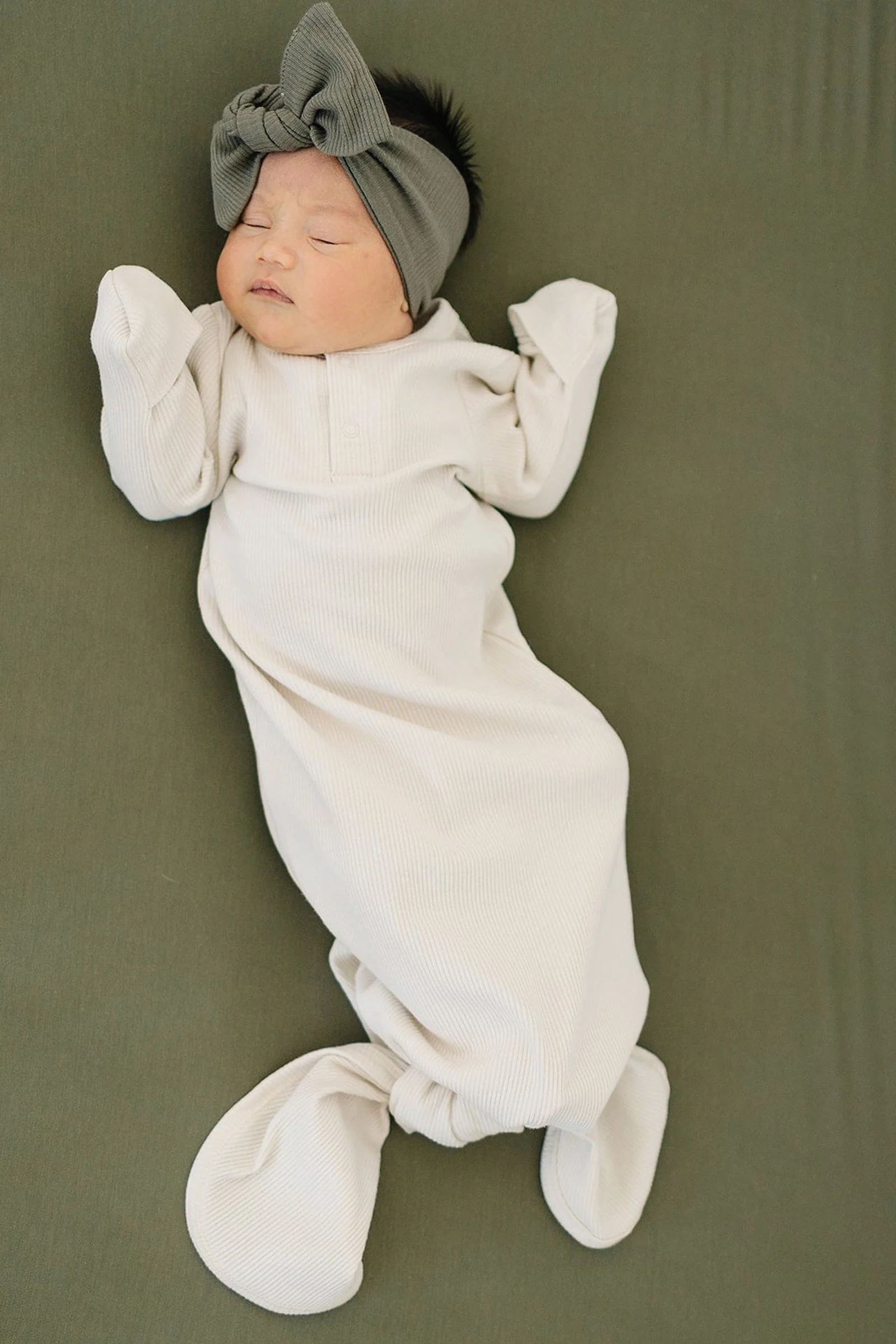 Mebie Baby Vanilla Ribbed Knot Gown, Baby Essentials, Organic Cotton