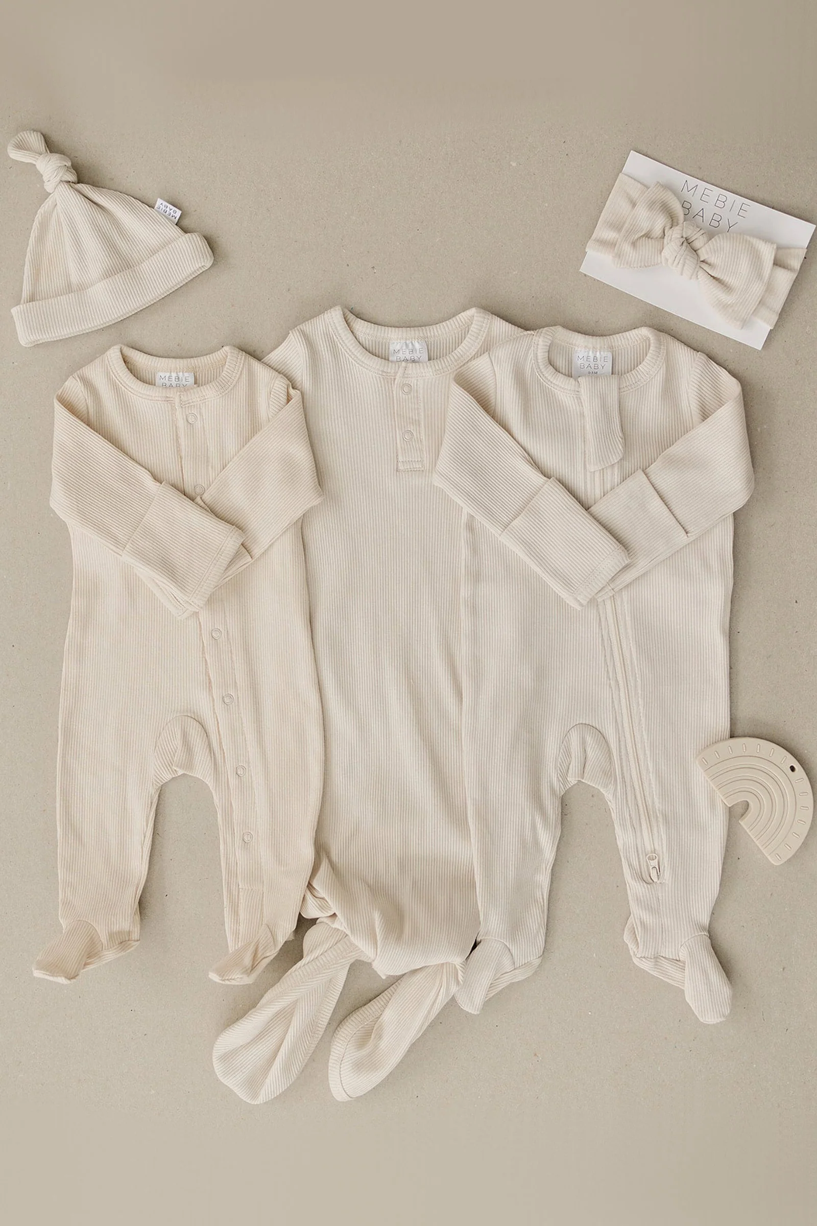 Mebie Baby Vanilla Ribbed Knot Gown, Baby Essentials, Organic Cotton - Image 5