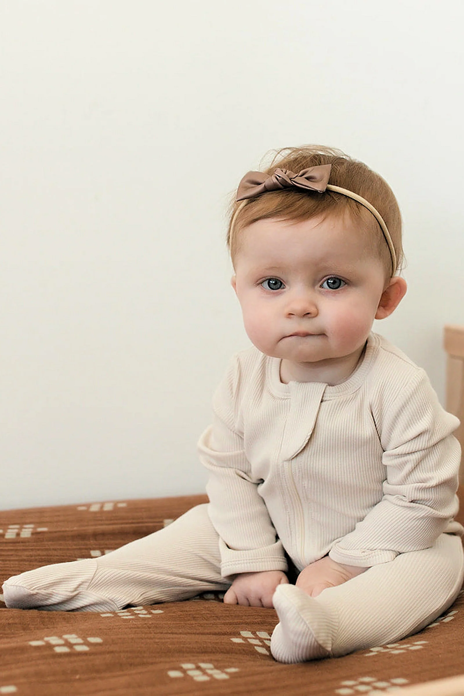 Mebie Baby Vanilla Ribbed Zipper Footed Pajama, Organic Cotton, Baby Essentials