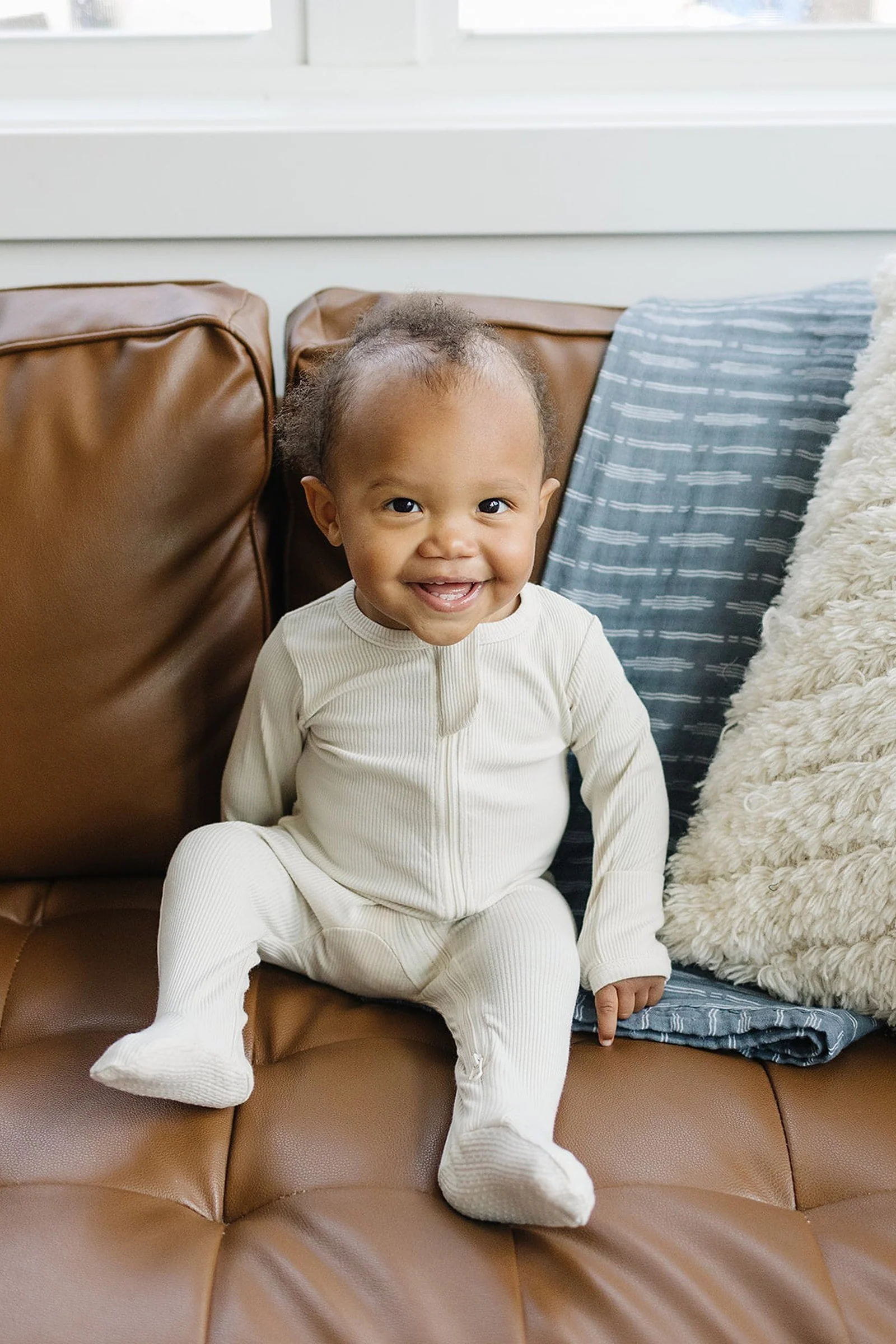 Mebie Baby Vanilla Ribbed Zipper Footed Pajama, Organic Cotton, Baby Essentials - Image 4