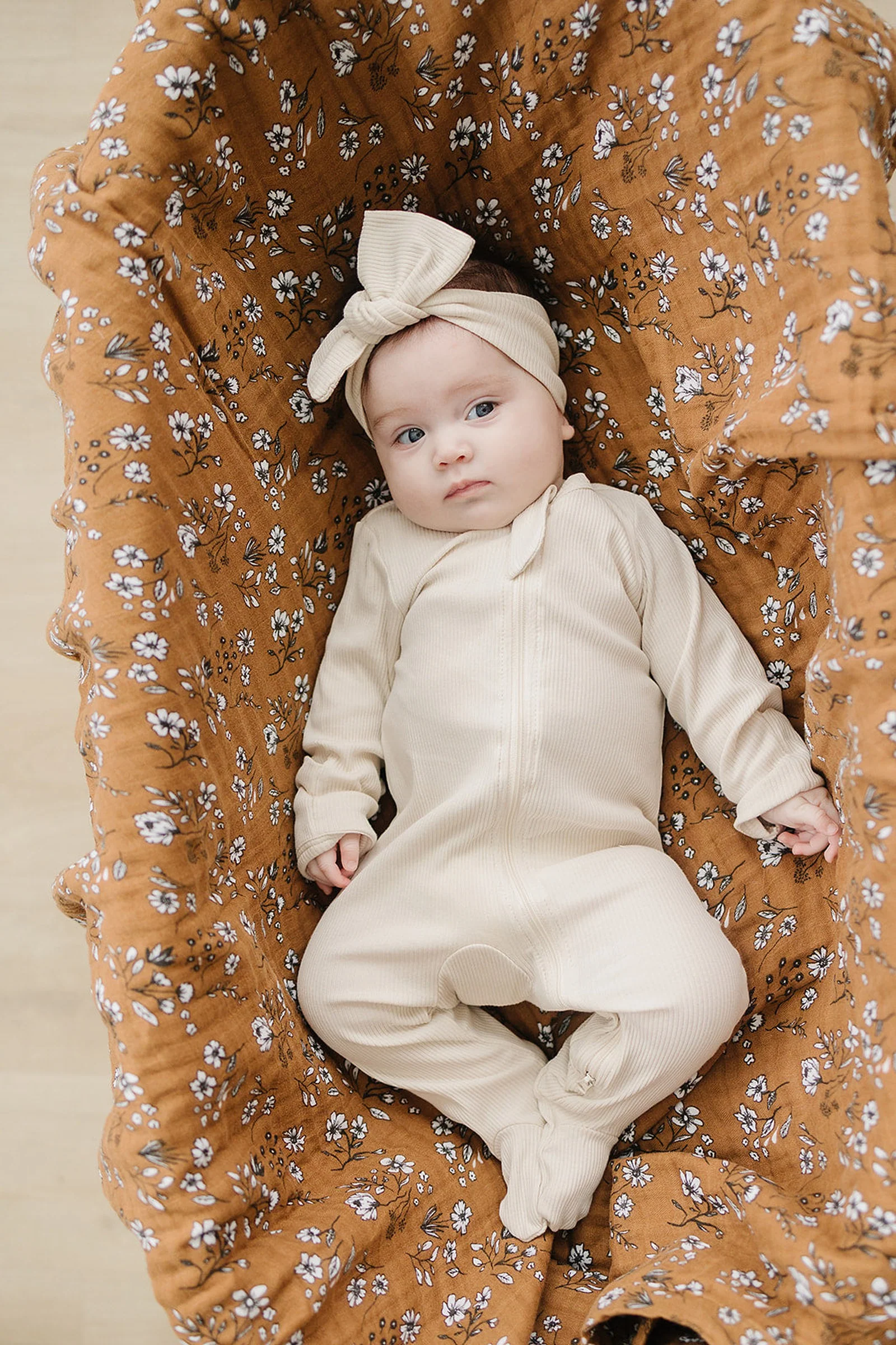 Mebie Baby Vanilla Ribbed Zipper Footed Pajama, Organic Cotton, Baby Essentials - Image 5