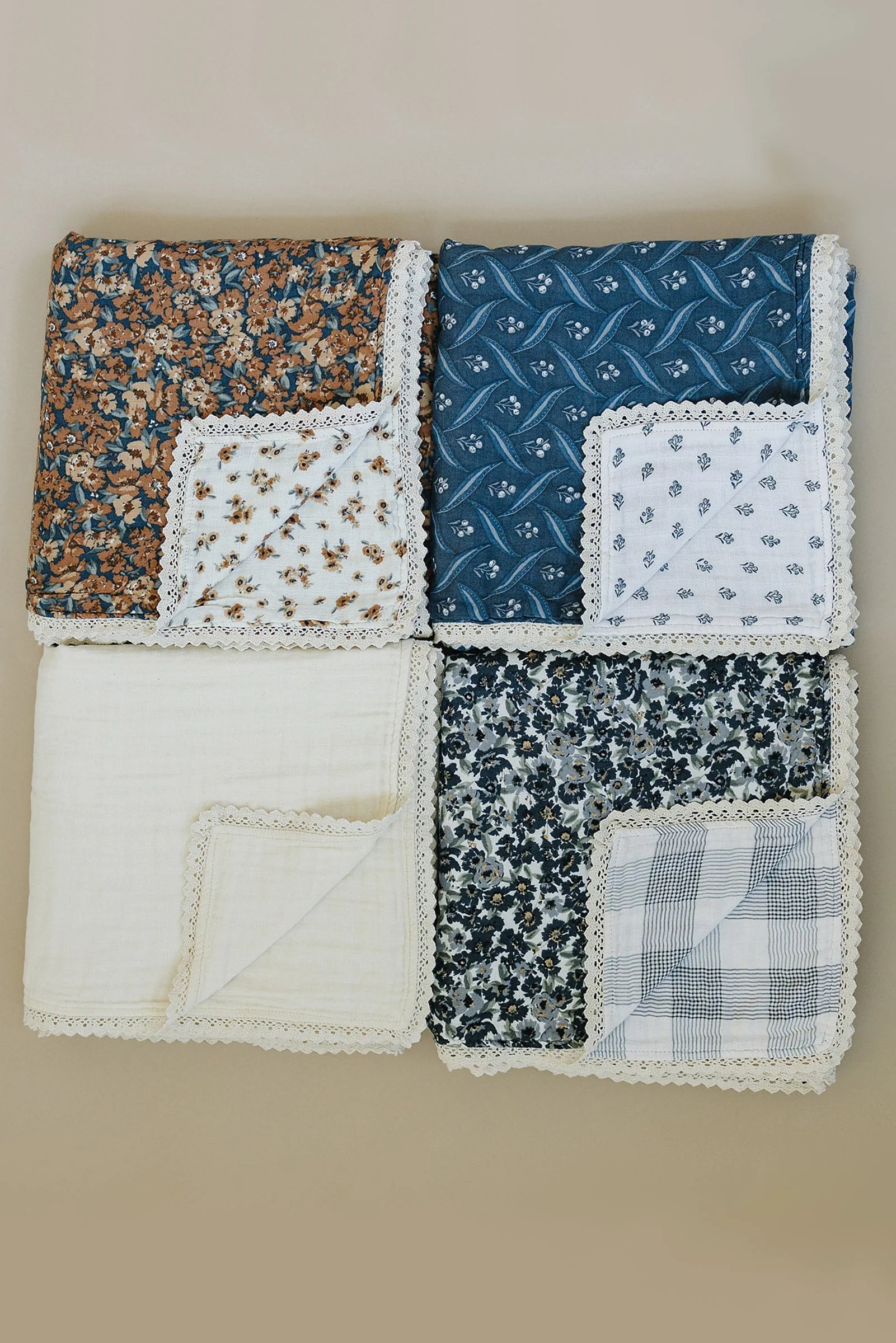 Mebie Baby Venetian Floral + Autumn Bloom Lace Muslin Crib Quilt, 100% Cotton, Baby Essentials - Image 8