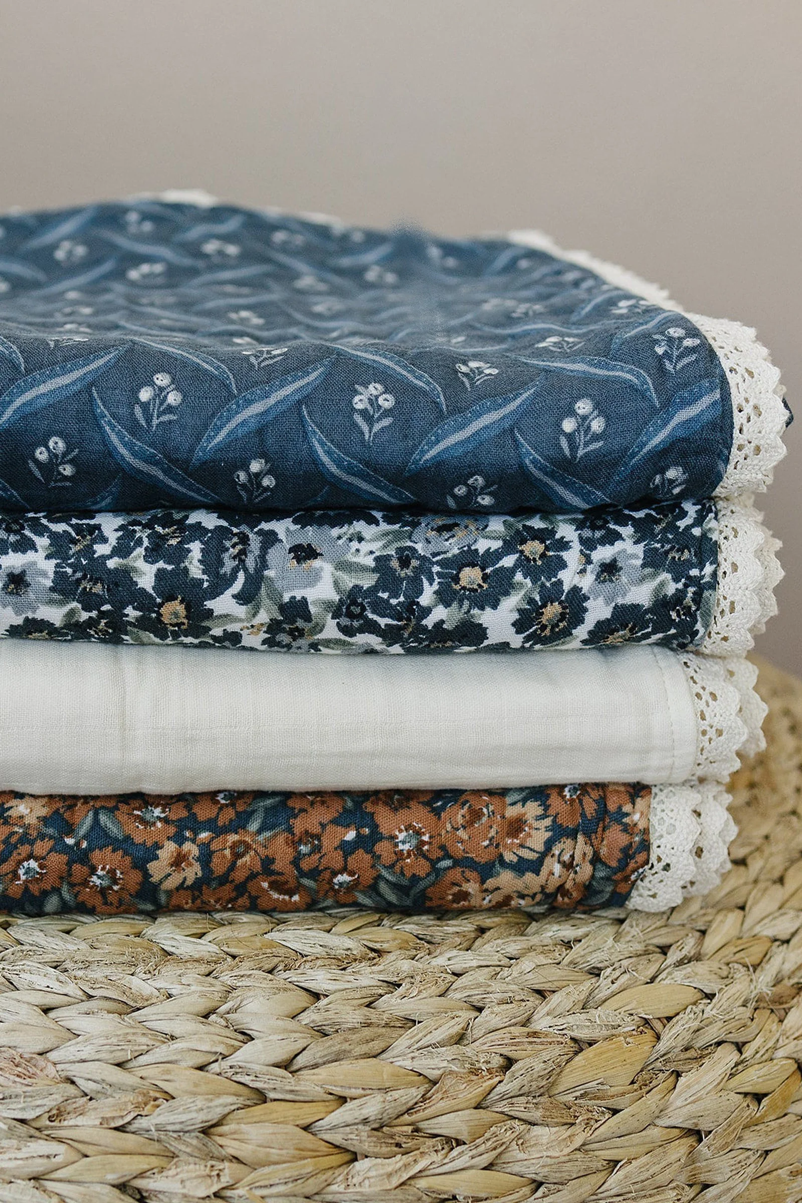 Mebie Baby Venetian Floral + Autumn Bloom Lace Muslin Crib Quilt, 100% Cotton, Baby Essentials - Image 9